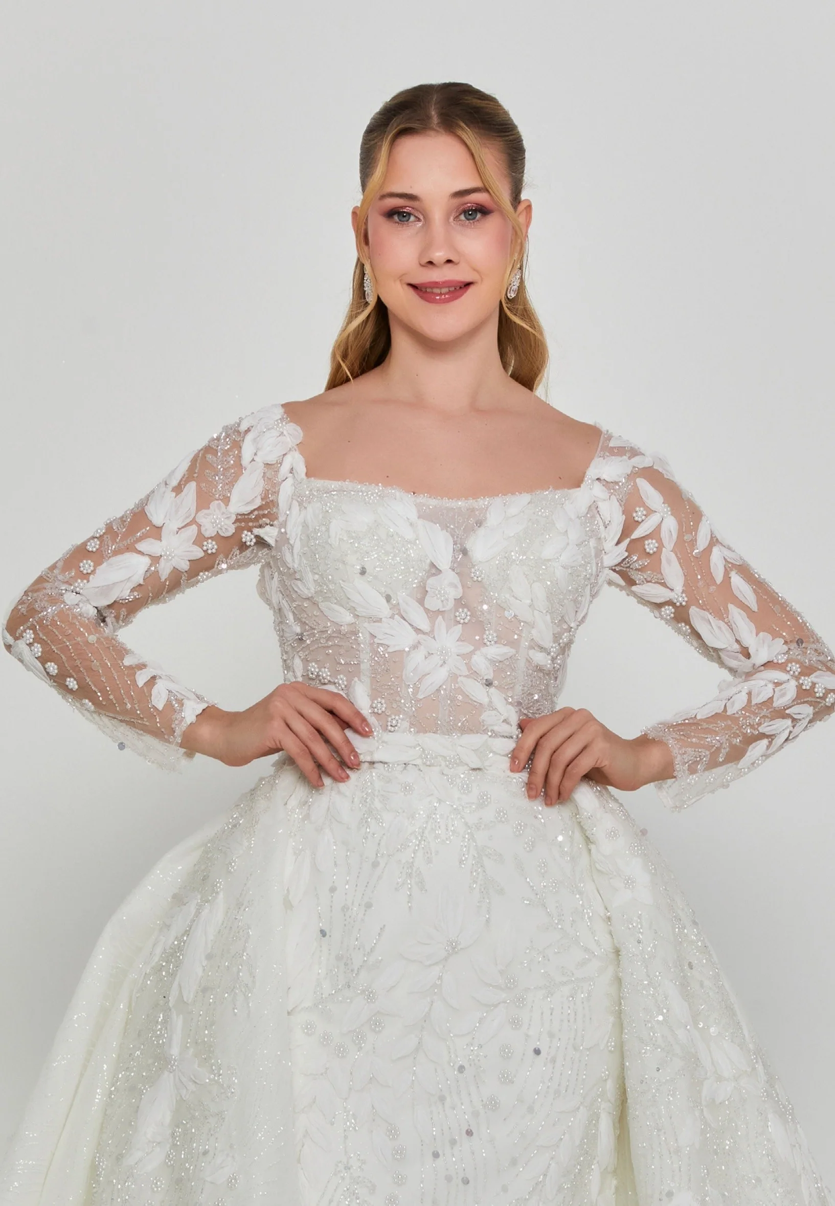 Long Sleeve Maxi Tulle Regular Wedding Dress abb25004 - Image 6