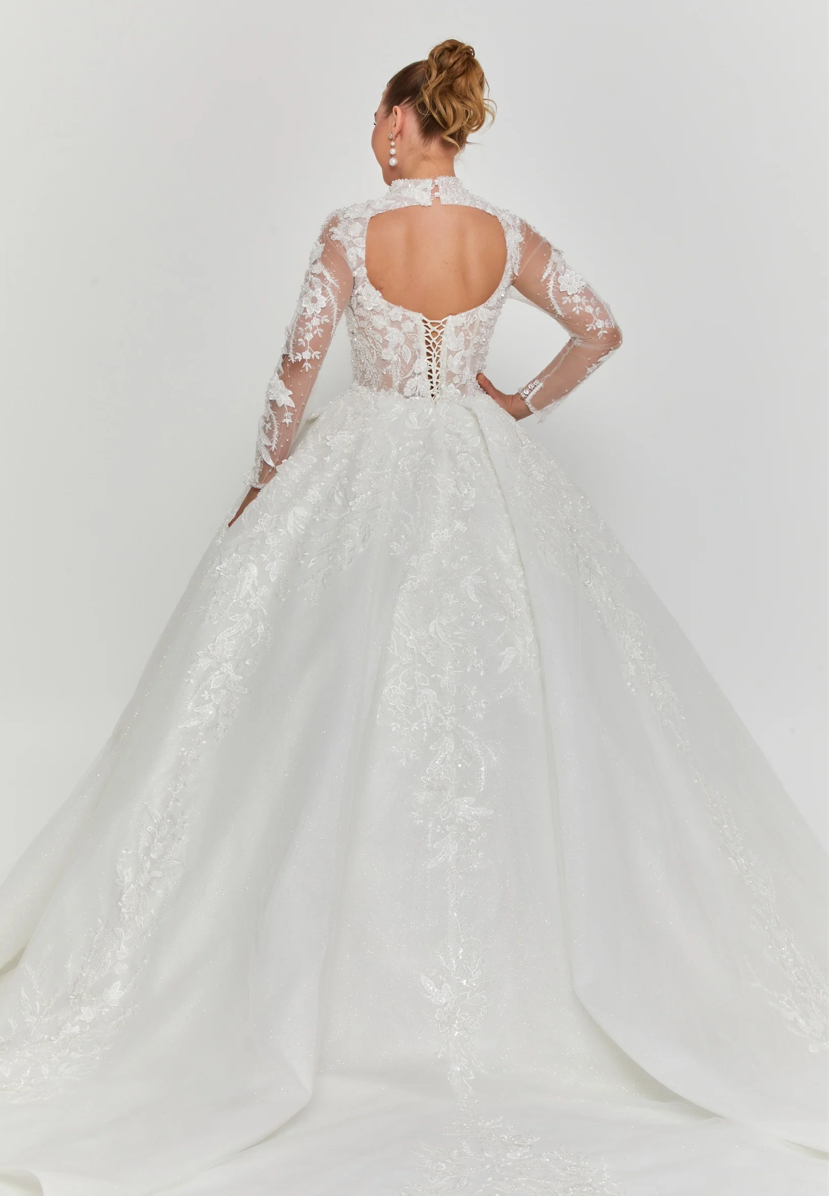 Long Sleeve Maxi Tulle Regular Wedding Dress abb25006 - Image 4
