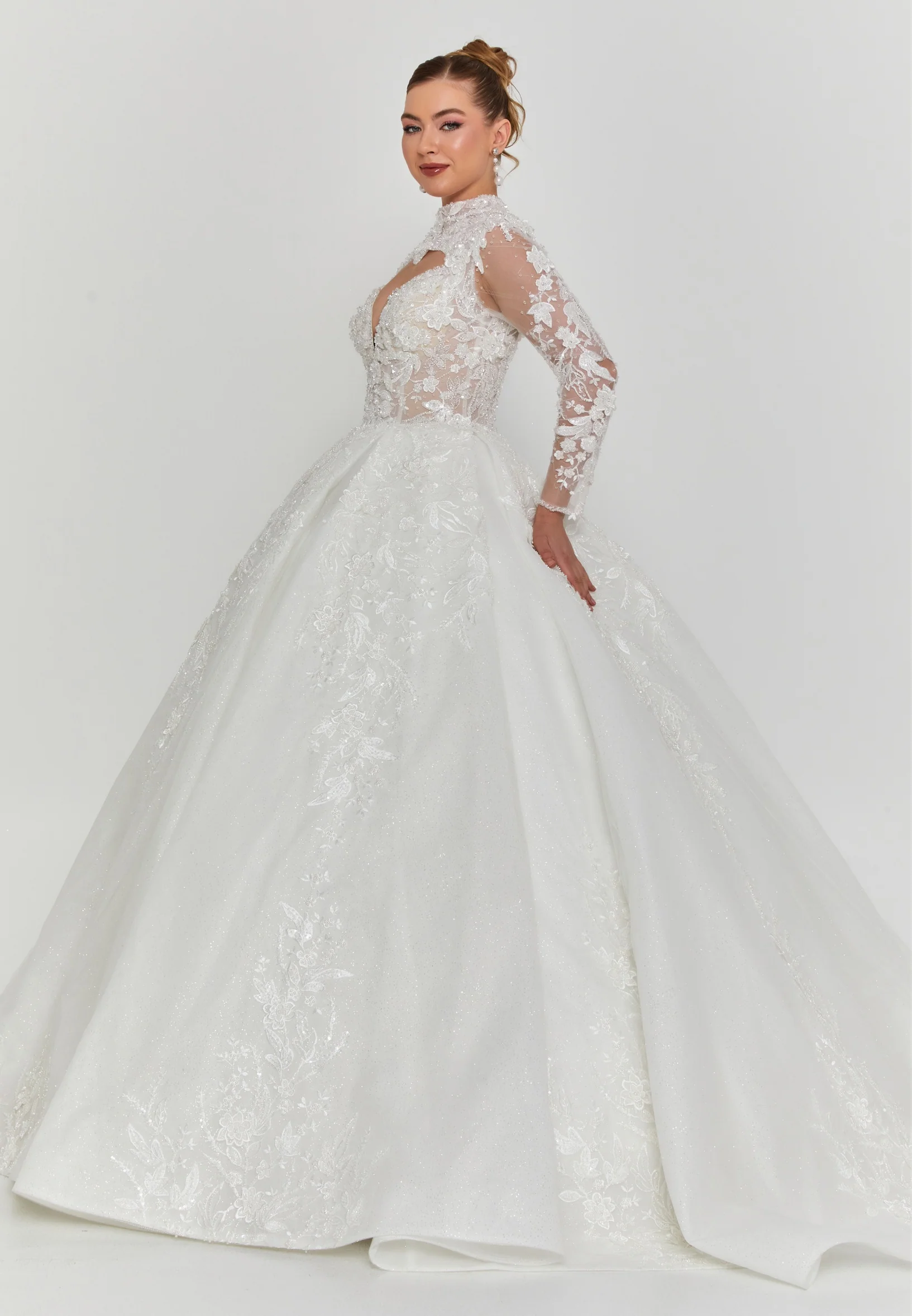 Long Sleeve Maxi Tulle Regular Wedding Dress abb25006 - Image 5