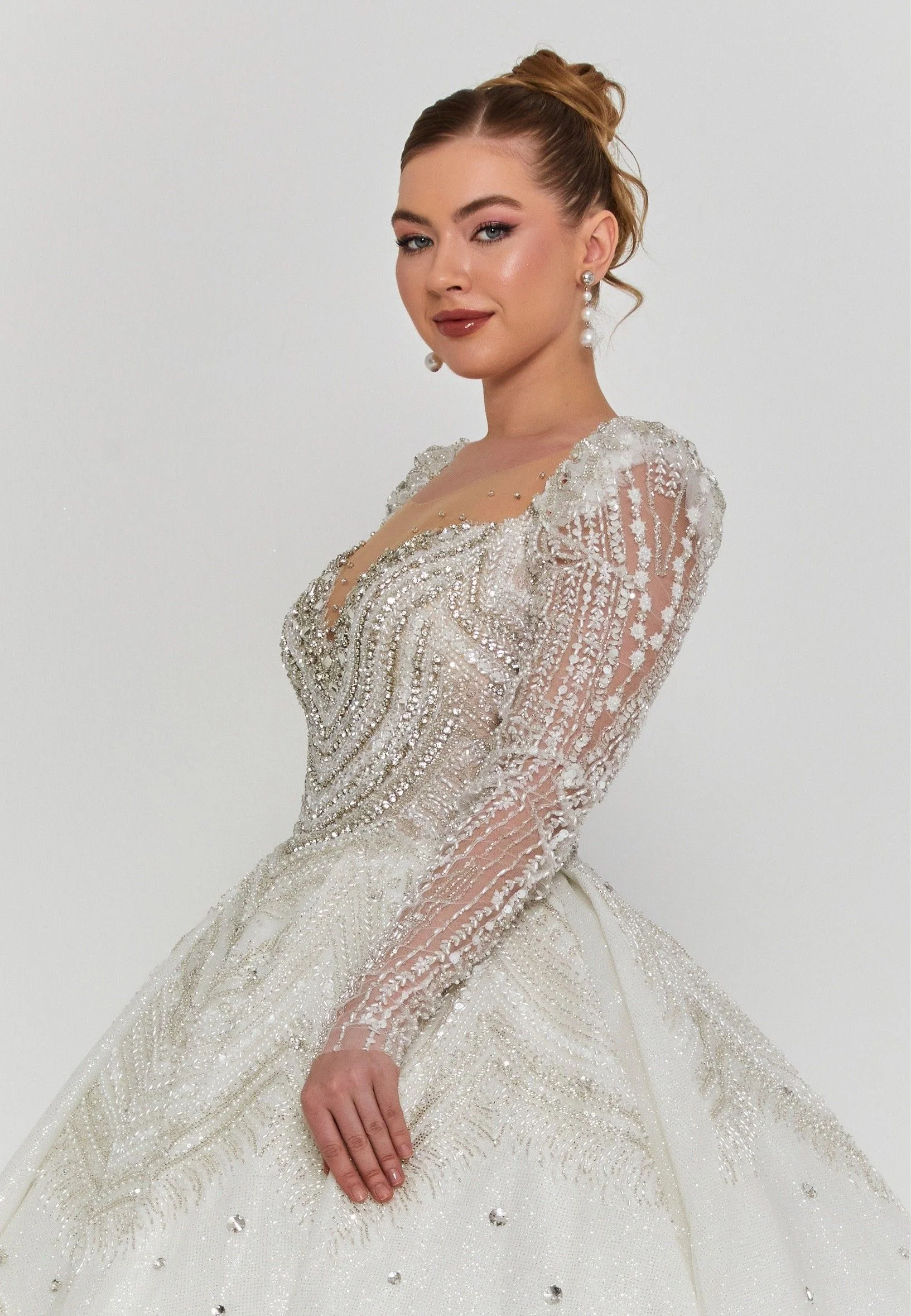 Long Sleeve Maxi Tulle Regular Wedding Dress abb25007 - Image 2