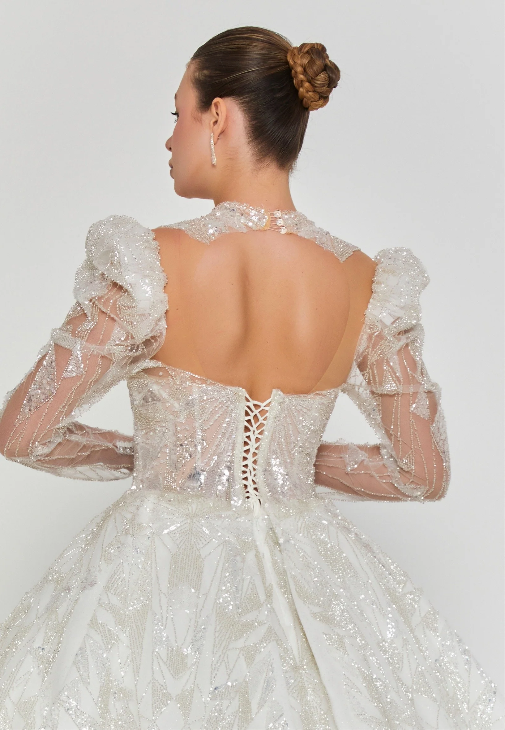 Long Sleeve Maxi Tulle Regular Wedding Dress abb25009 - Image 3