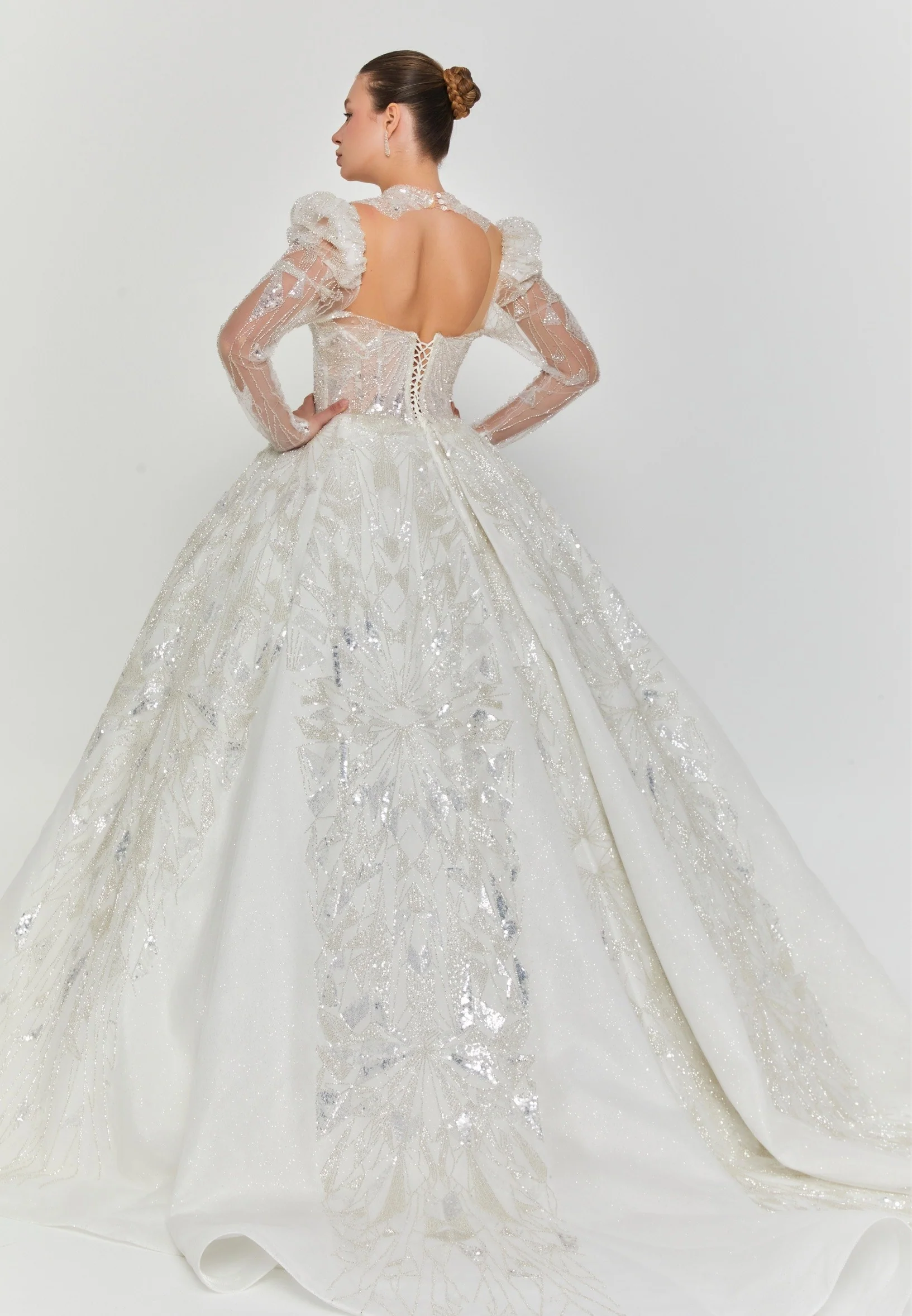Long Sleeve Maxi Tulle Regular Wedding Dress abb25009 - Image 4