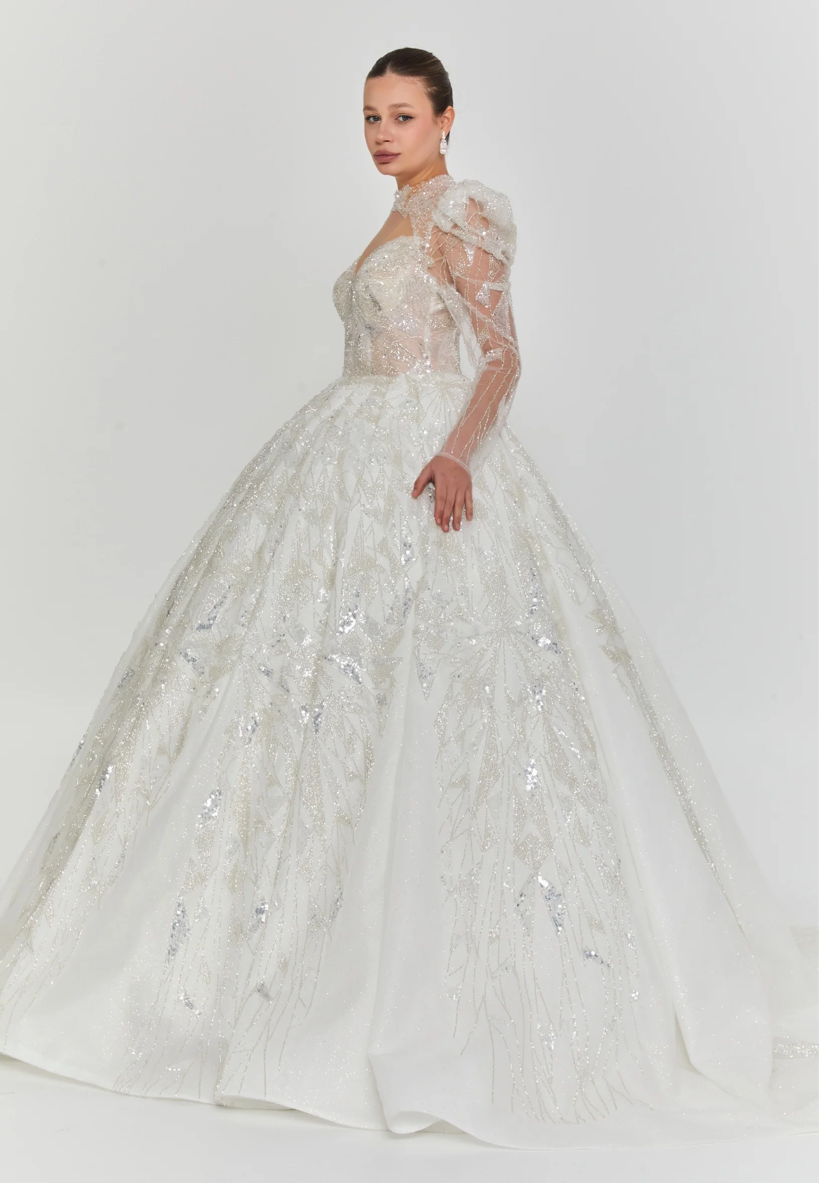 Long Sleeve Maxi Tulle Regular Wedding Dress abb25009 - Image 5