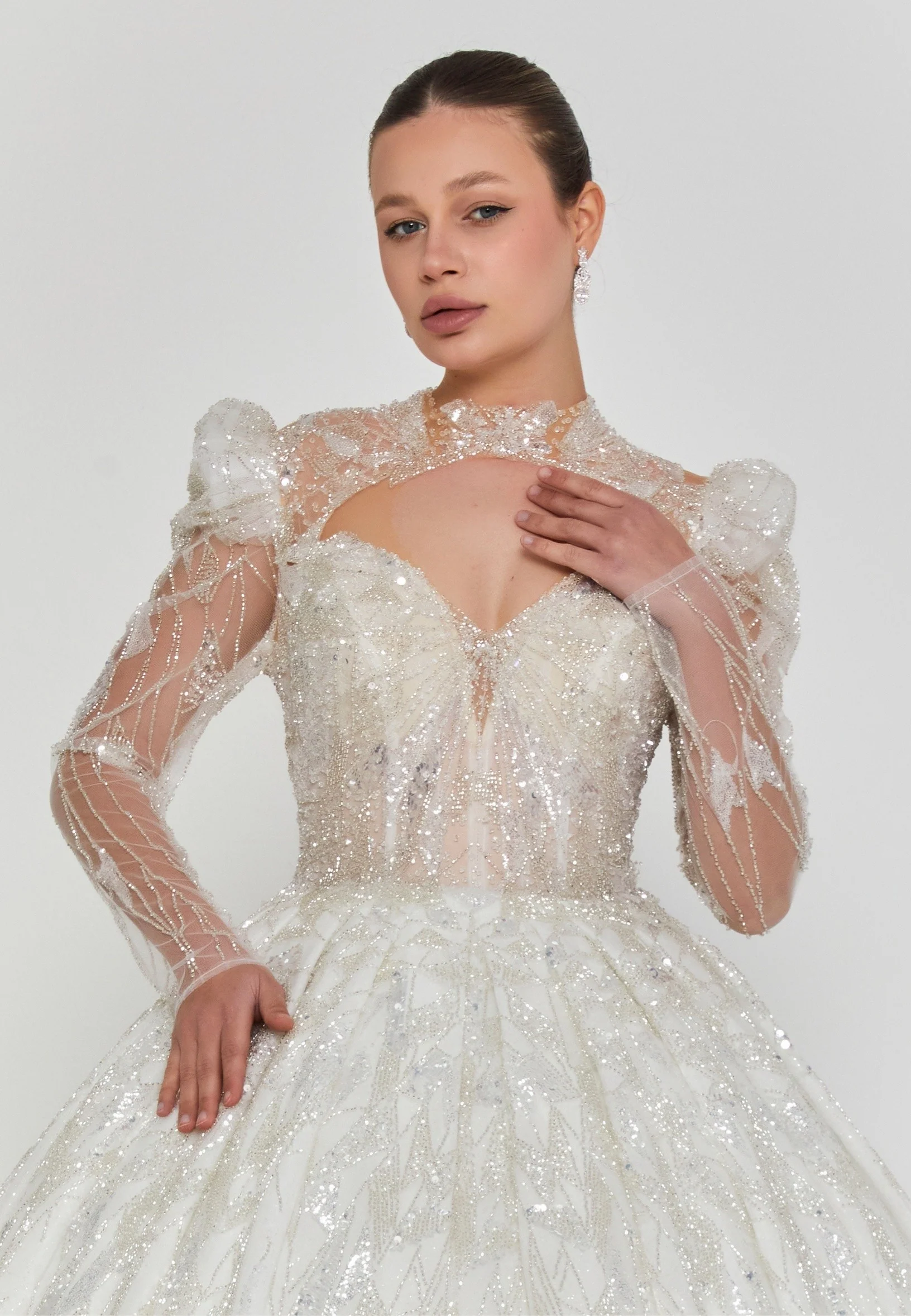 Long Sleeve Maxi Tulle Regular Wedding Dress abb25009 - Image 7