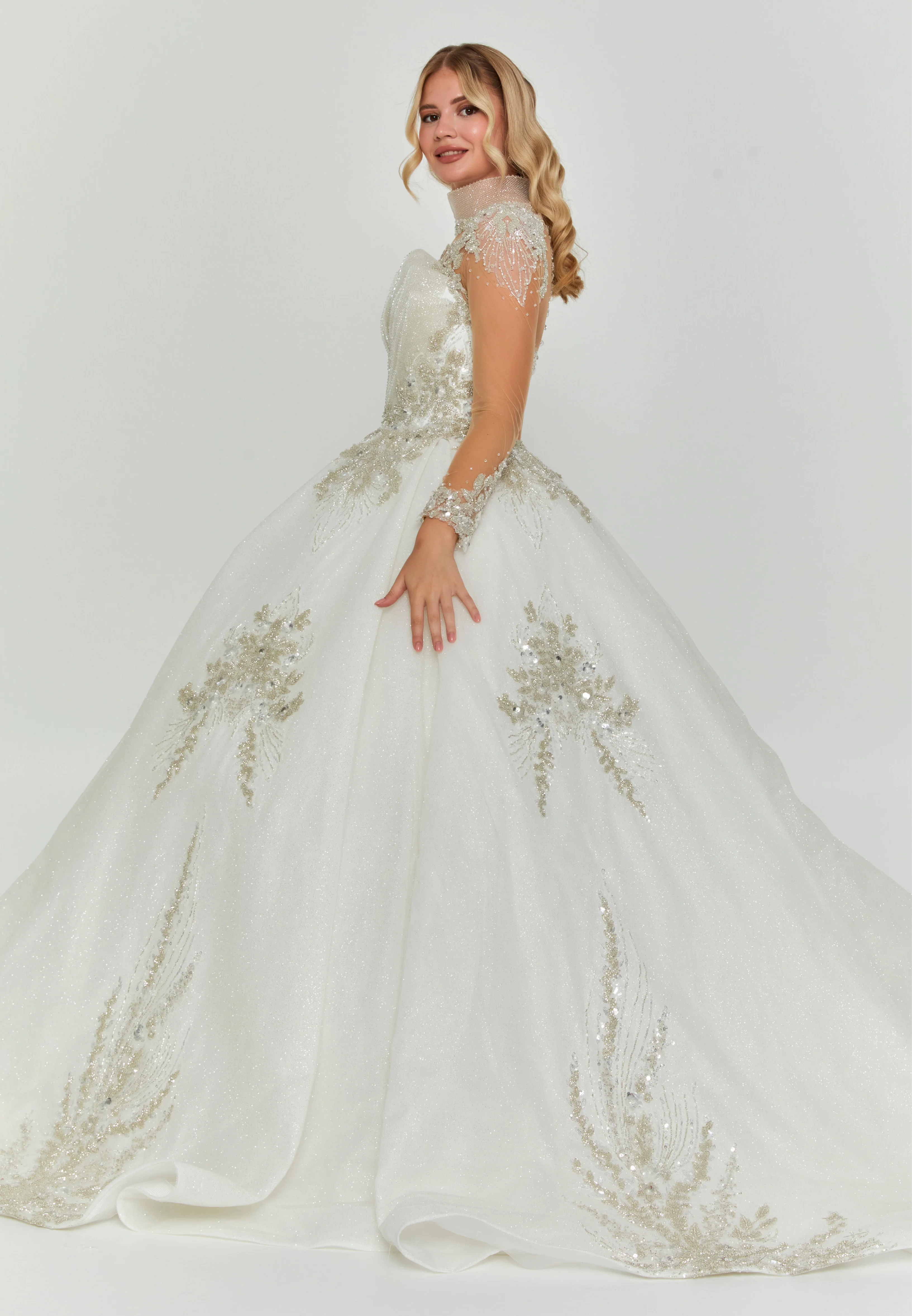 Long Sleeve Maxi Tulle Regular Wedding Dress abb25011 - Image 5