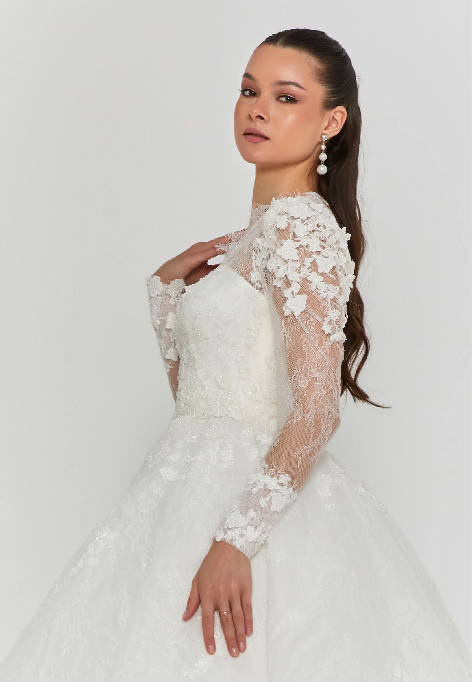Long Sleeve Maxi Tulle Regular Wedding Dress abb25012 - Image 2