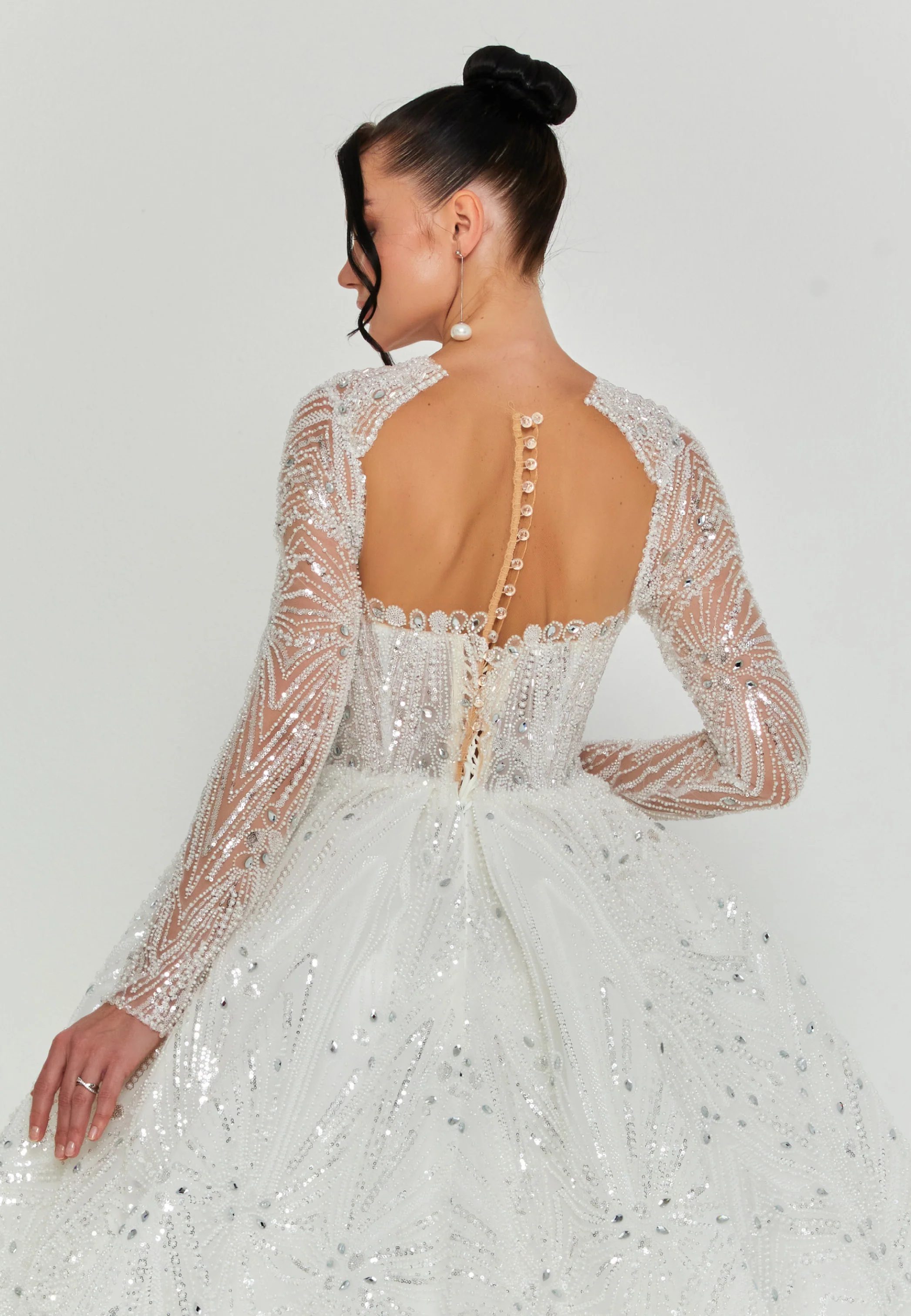 Long Sleeve Maxi Tulle Regular Wedding Dress abb25018 - Image 3