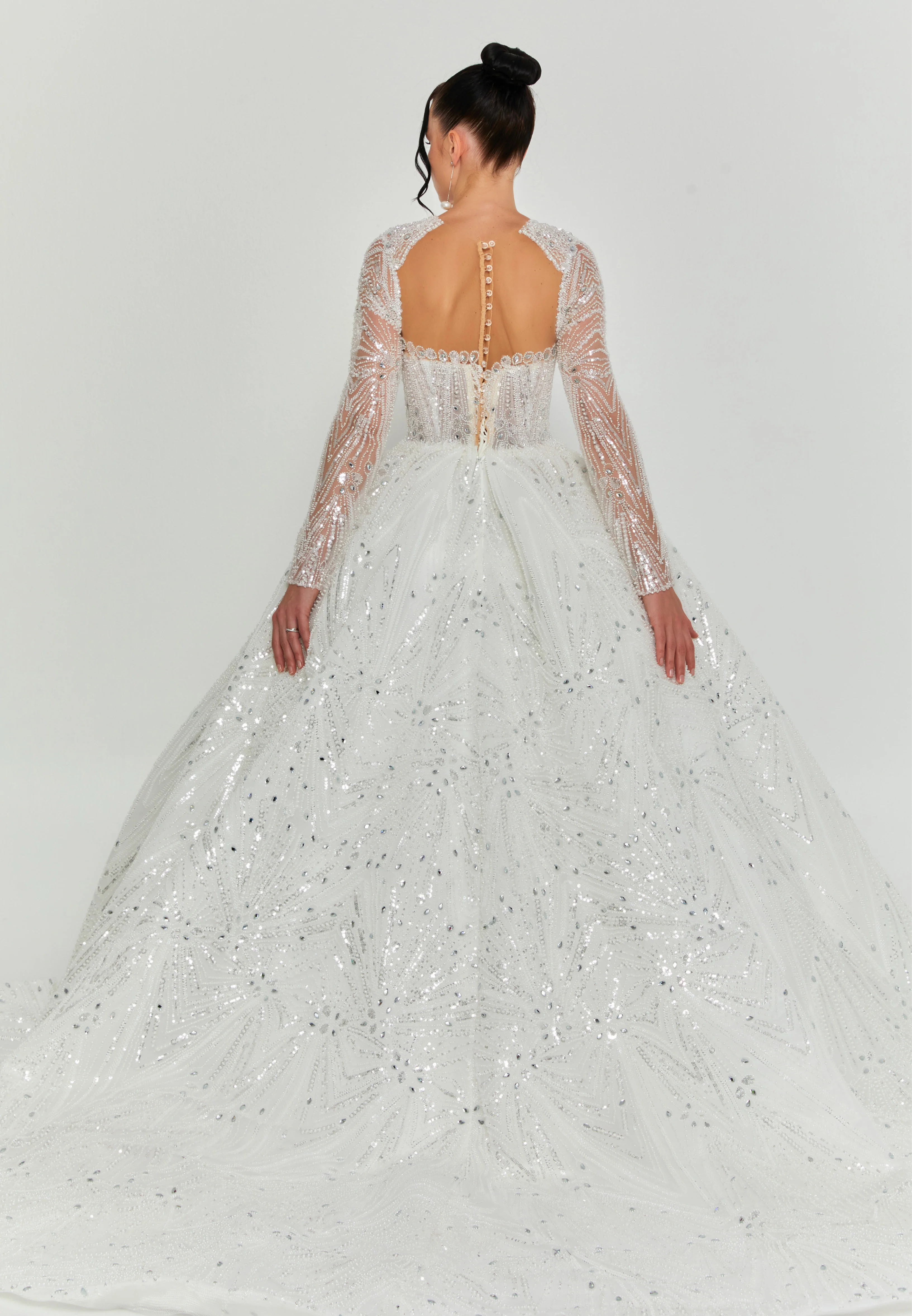 Long Sleeve Maxi Tulle Regular Wedding Dress abb25018 - Image 4