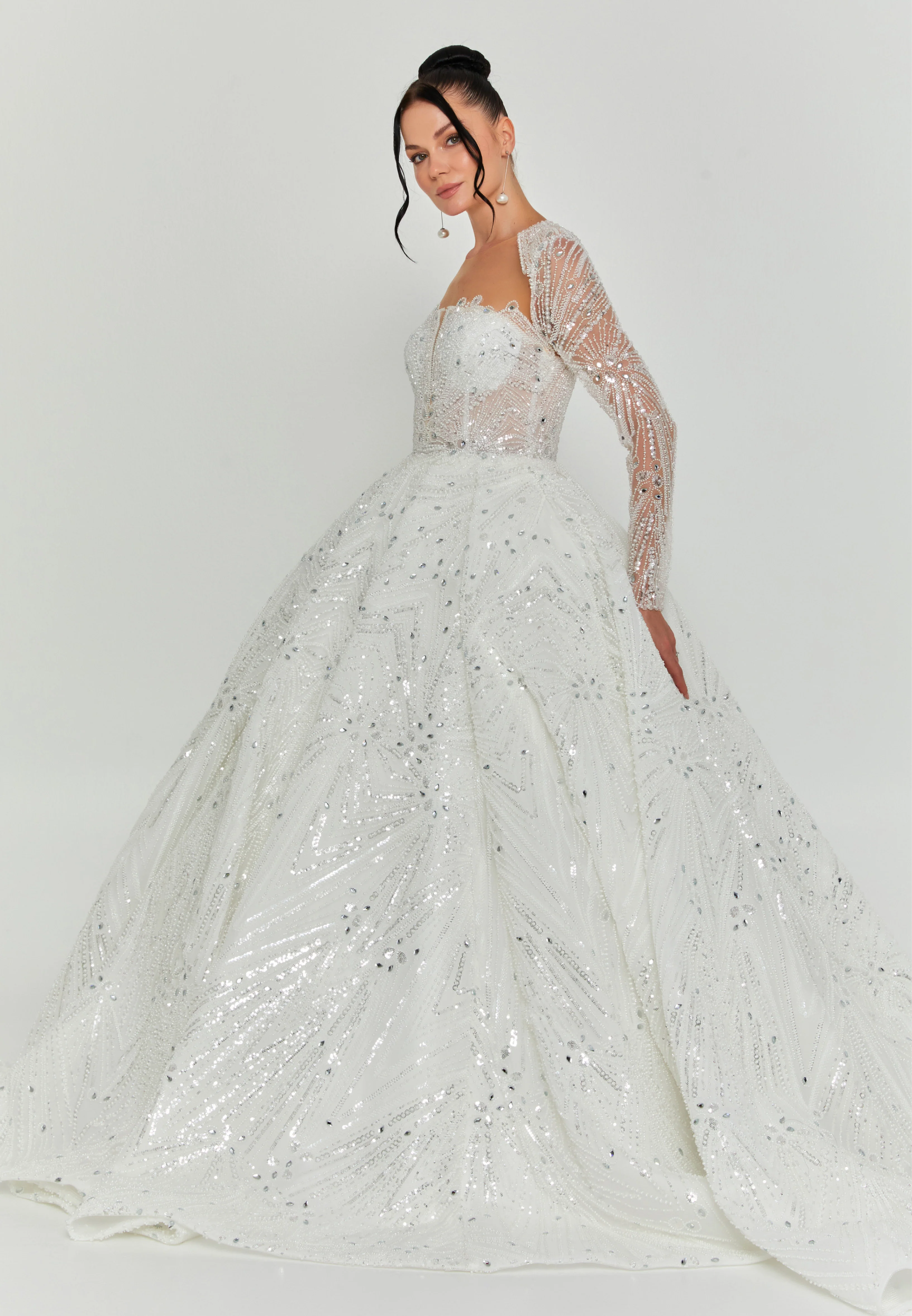 Long Sleeve Maxi Tulle Regular Wedding Dress abb25018 - Image 5
