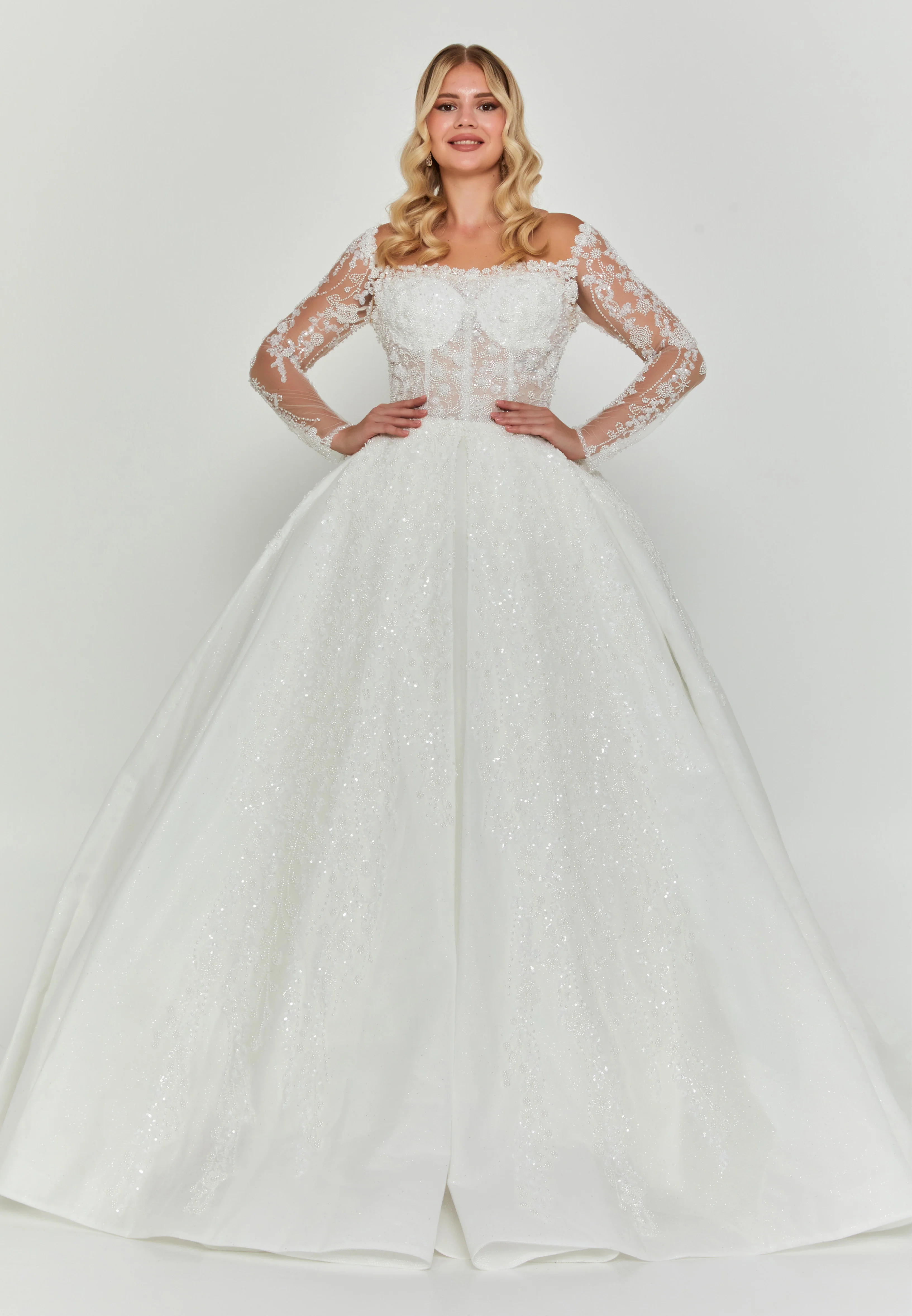 Long Sleeve Maxi Tulle Regular Wedding Dress abb25020