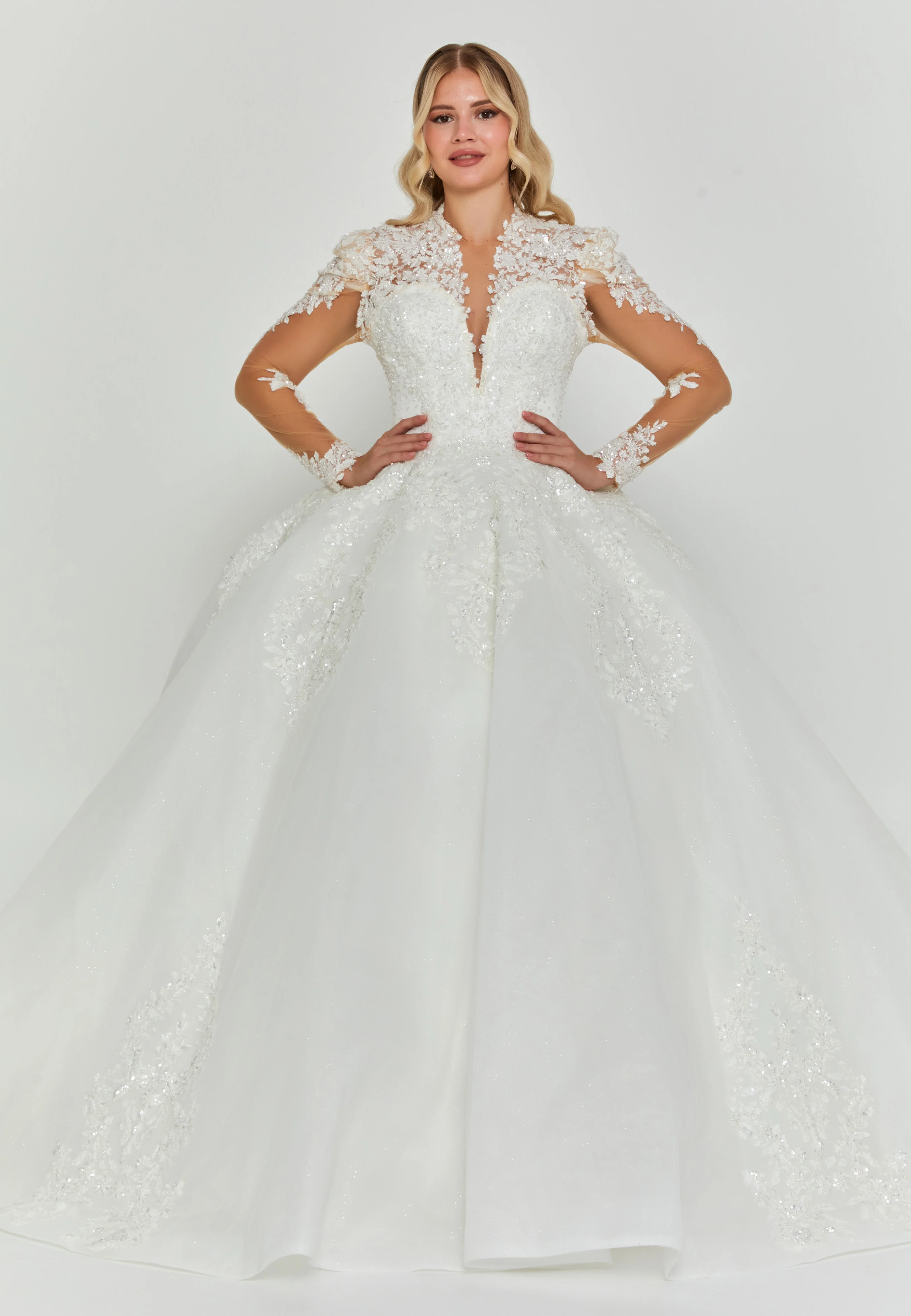 Long Sleeve Maxi Tulle Regular Wedding Dress abb25021