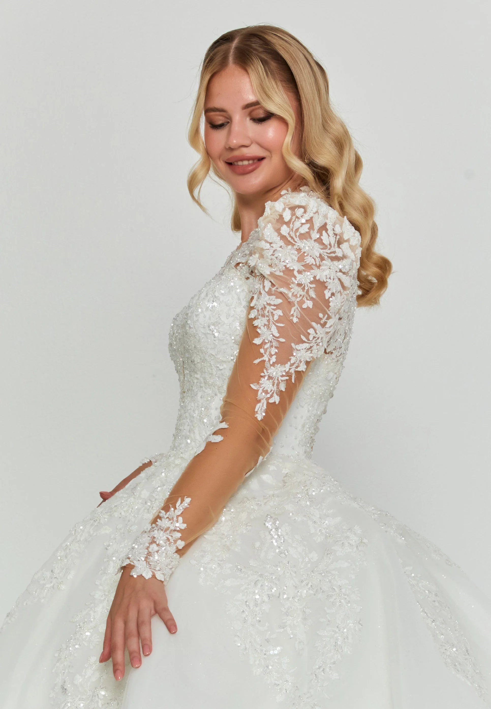 Long Sleeve Maxi Tulle Regular Wedding Dress abb25021 - Image 2