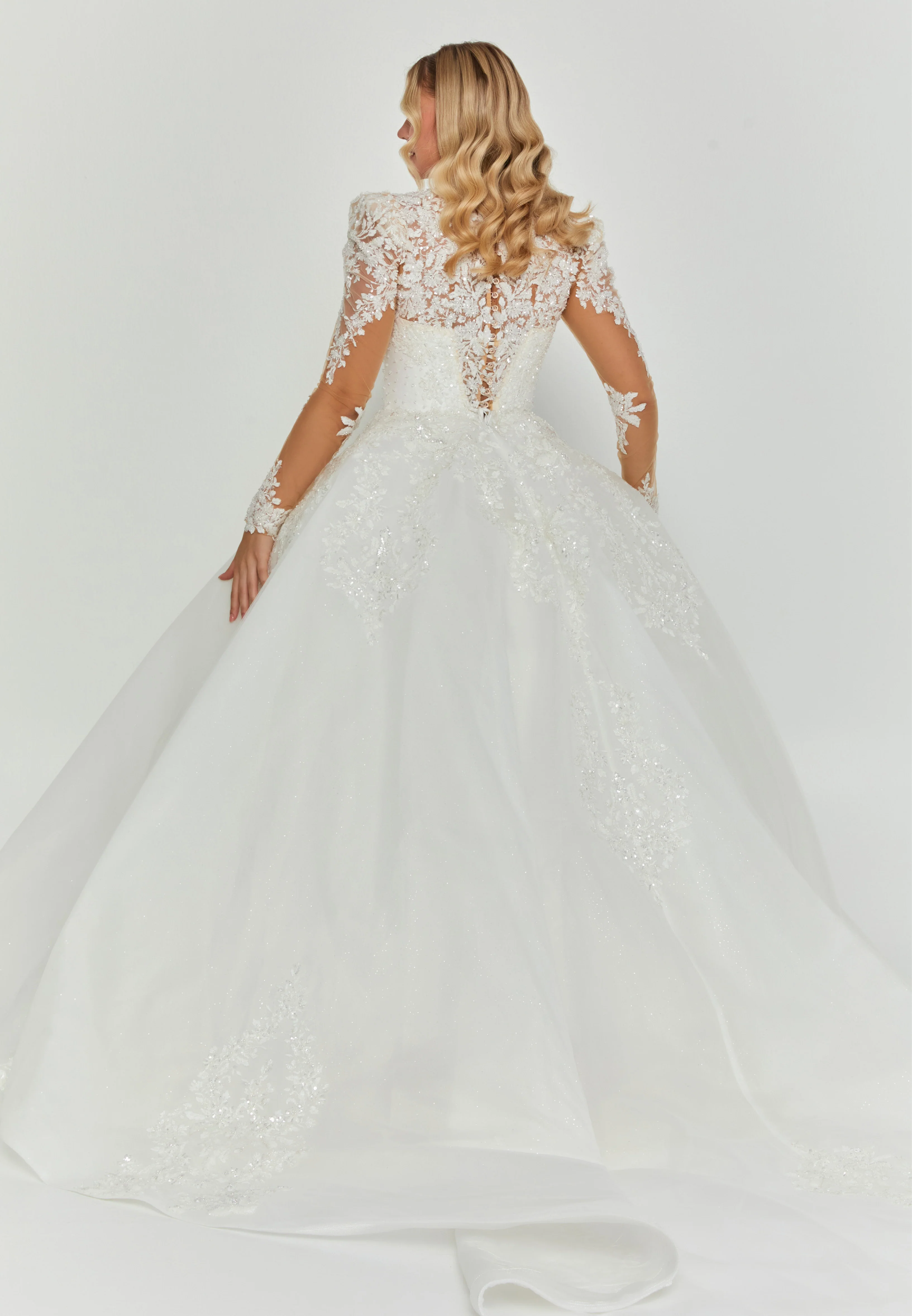 Long Sleeve Maxi Tulle Regular Wedding Dress abb25021 - Image 4