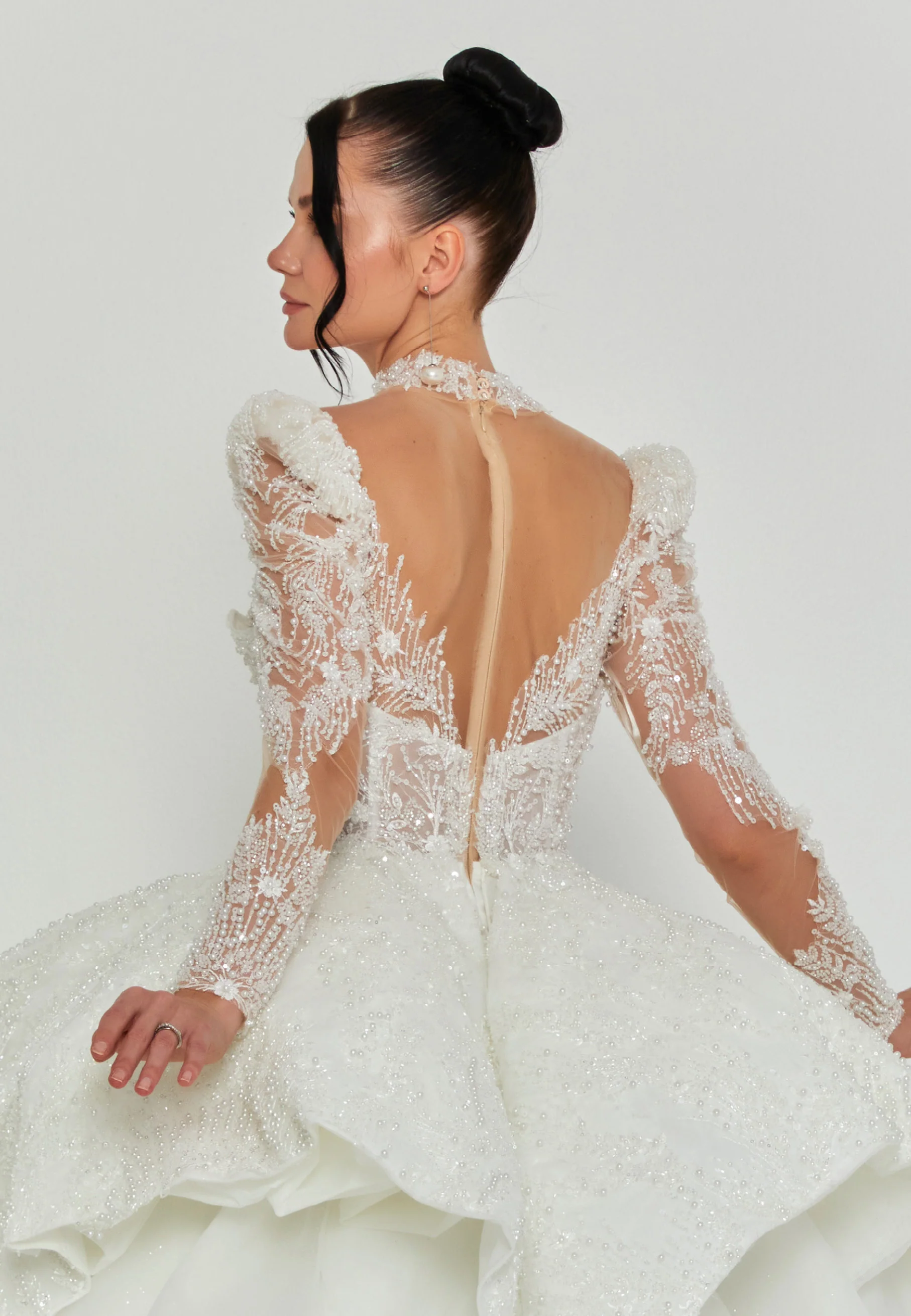 Long Sleeve Maxi Tulle Regular Wedding Dress abb25025 - Image 3