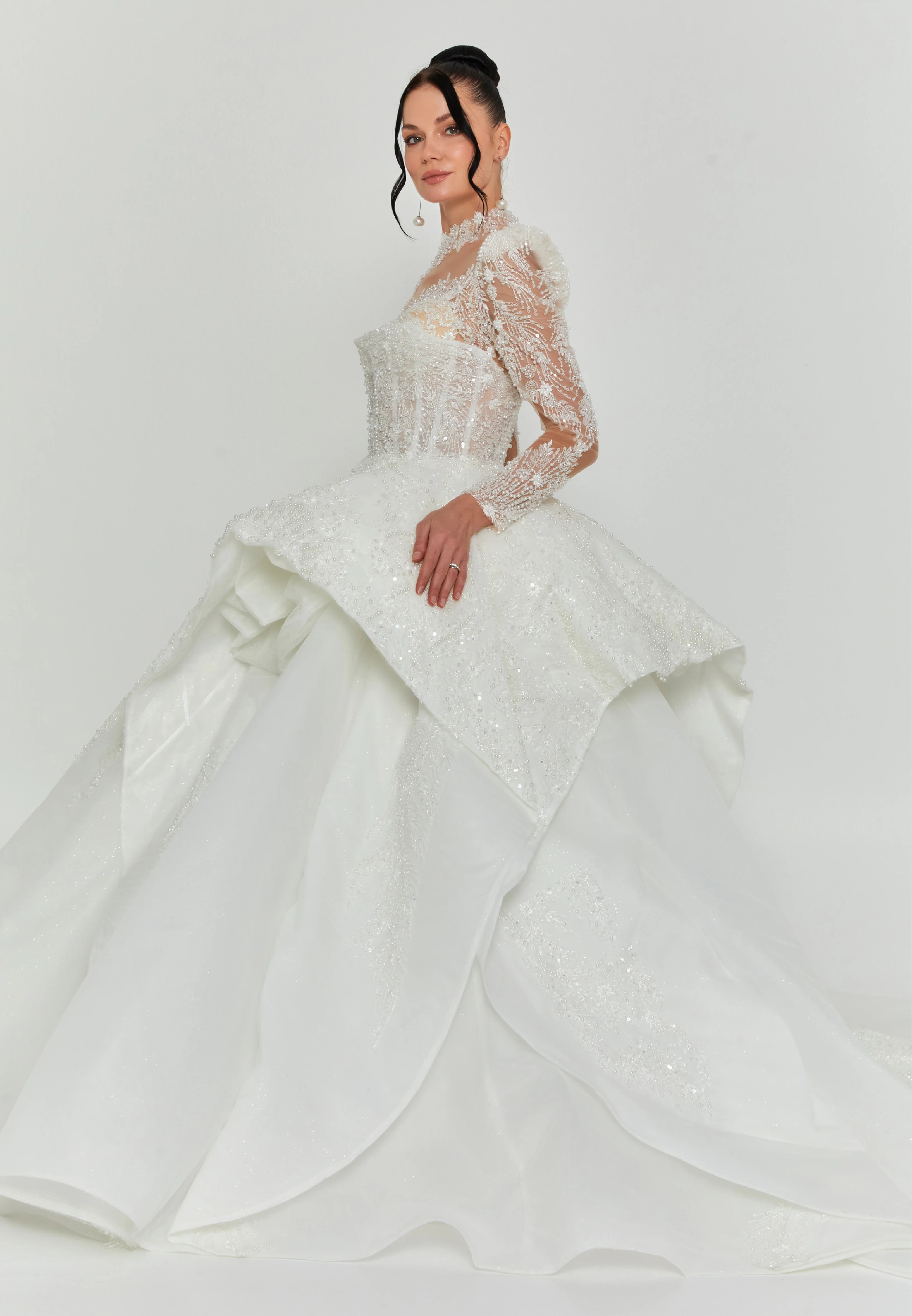 Long Sleeve Maxi Tulle Regular Wedding Dress abb25025 - Image 5