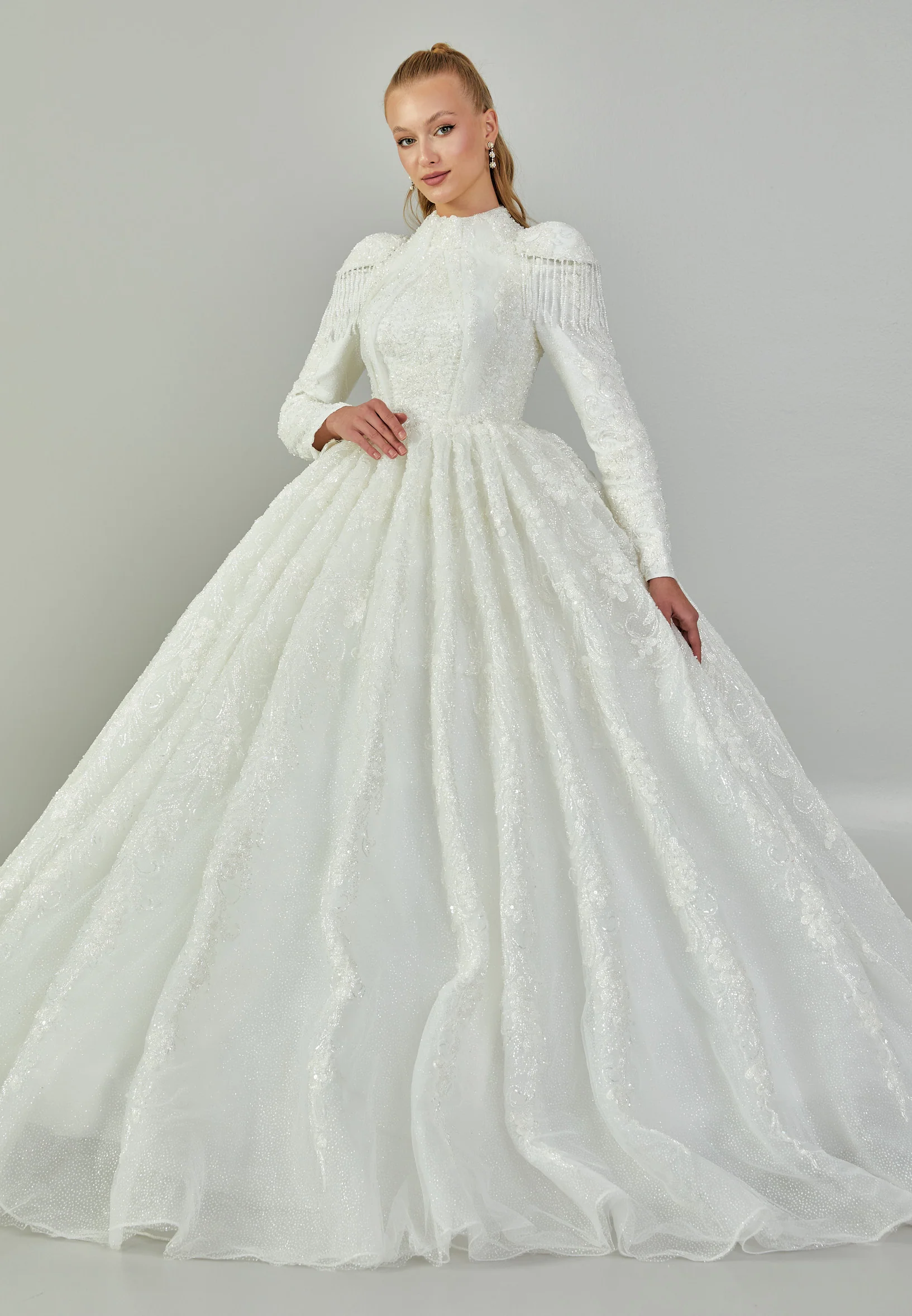 Long Sleeve Maxi Tulle Regular Wedding Dress blv27007