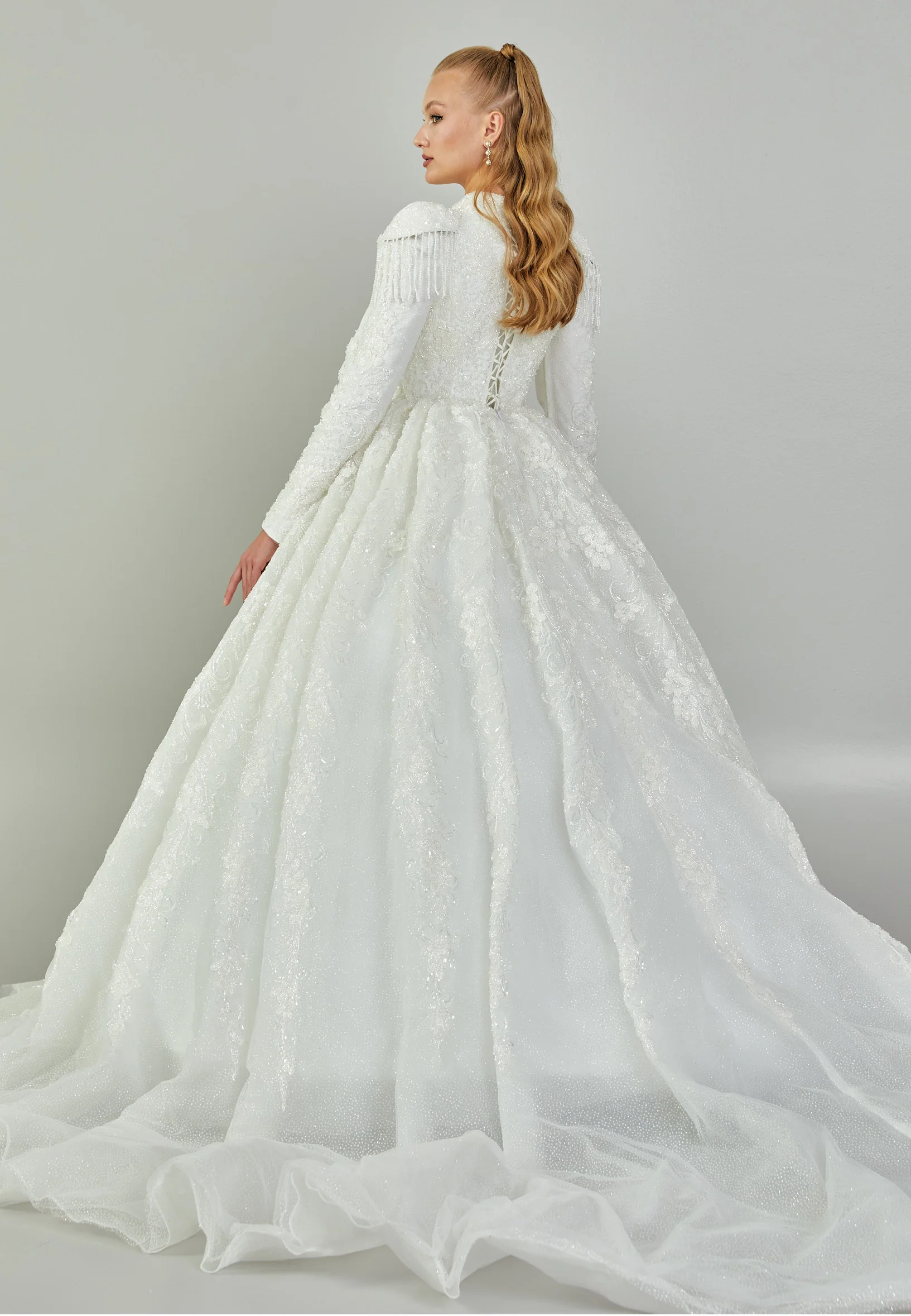 Long Sleeve Maxi Tulle Regular Wedding Dress blv27007 - Image 5