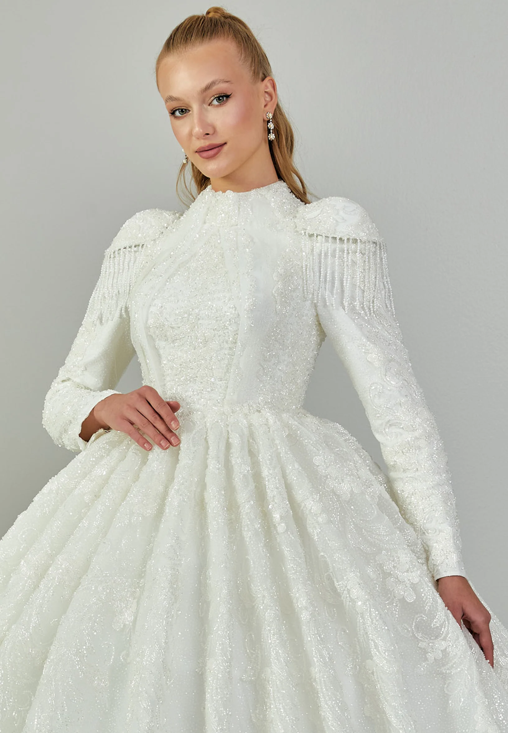 Long Sleeve Maxi Tulle Regular Wedding Dress blv27007 - Image 7