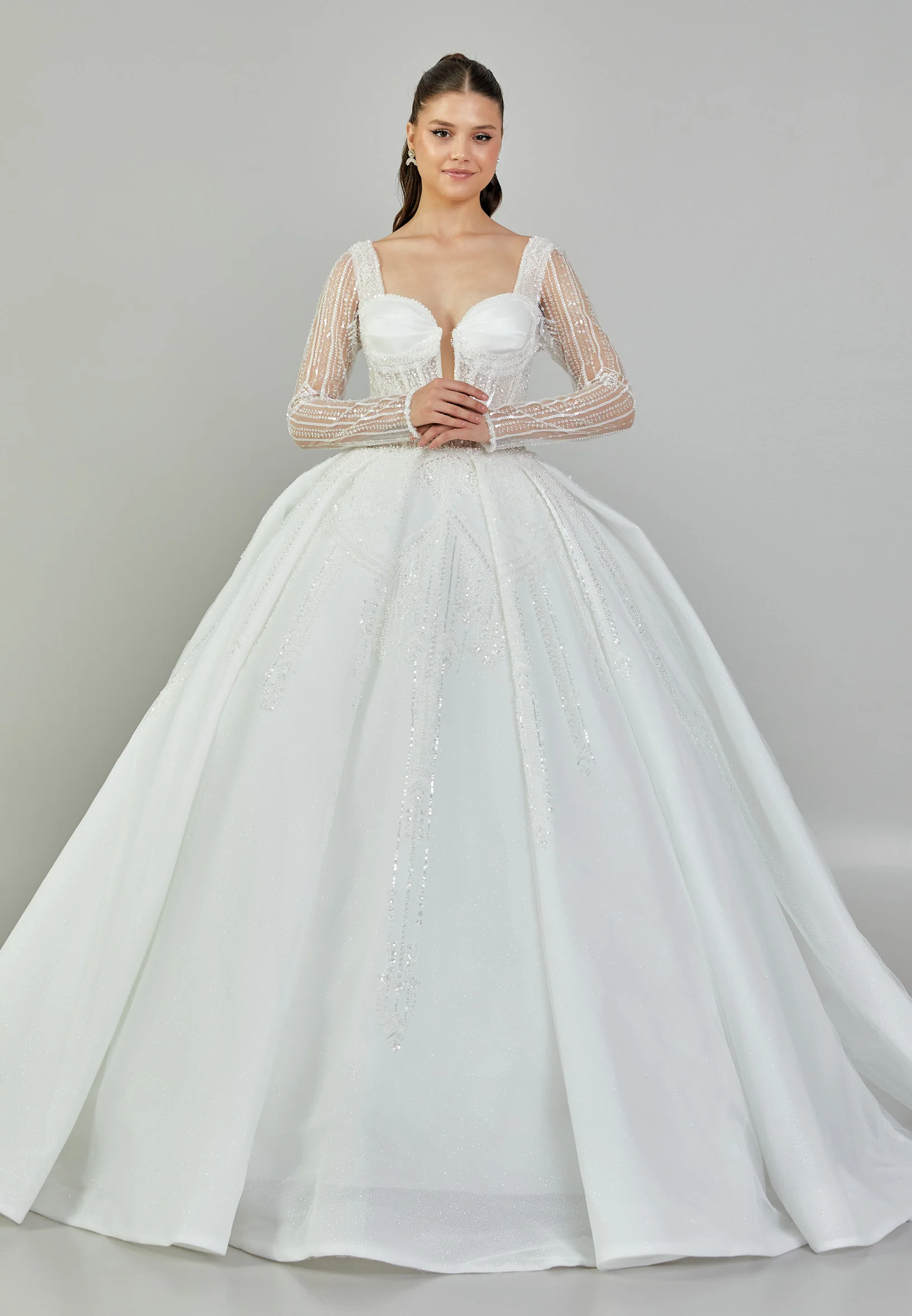 Long Sleeve Maxi Tulle Regular Wedding Dress blv350151