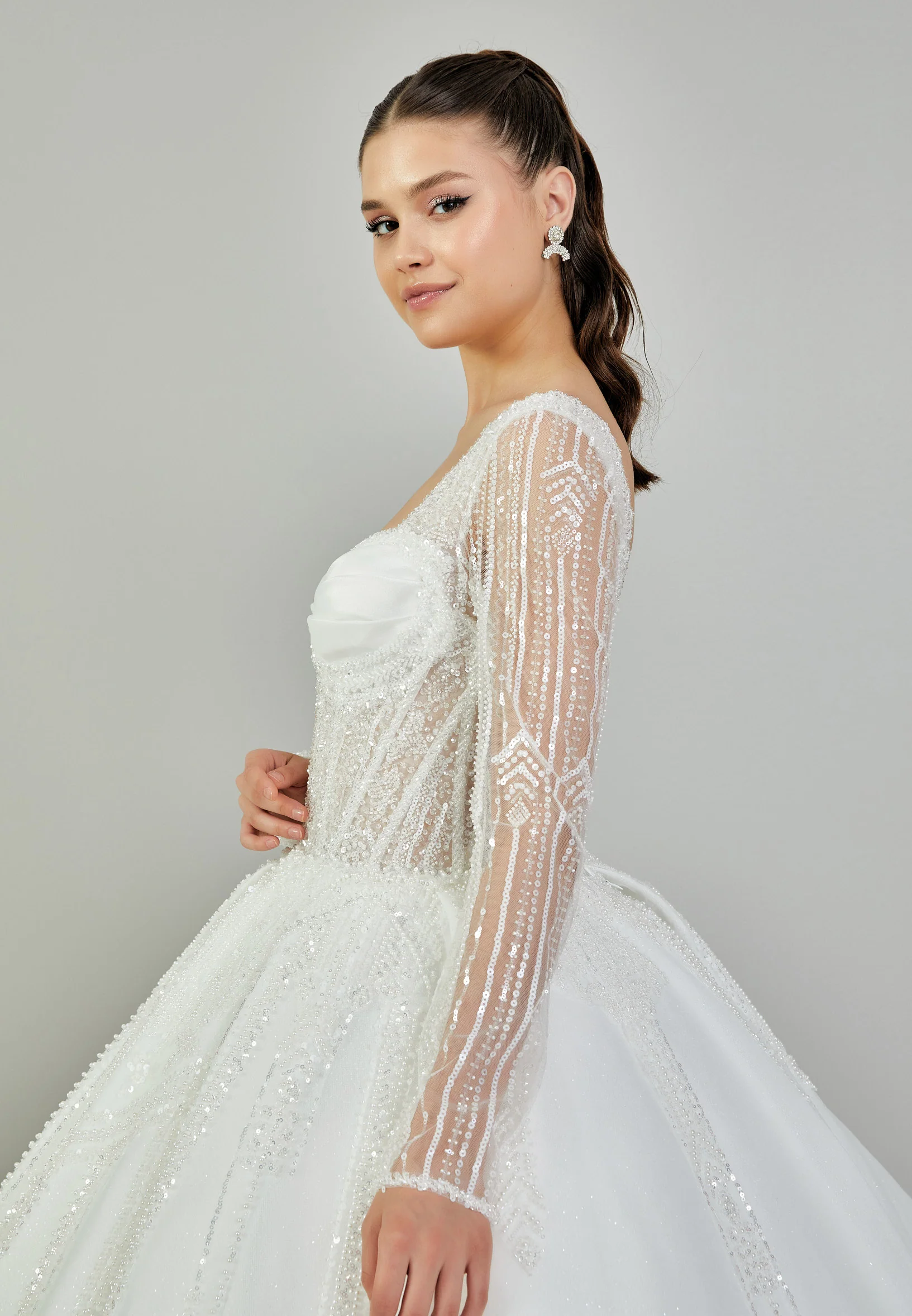 Long Sleeve Maxi Tulle Regular Wedding Dress blv350151 - Image 2