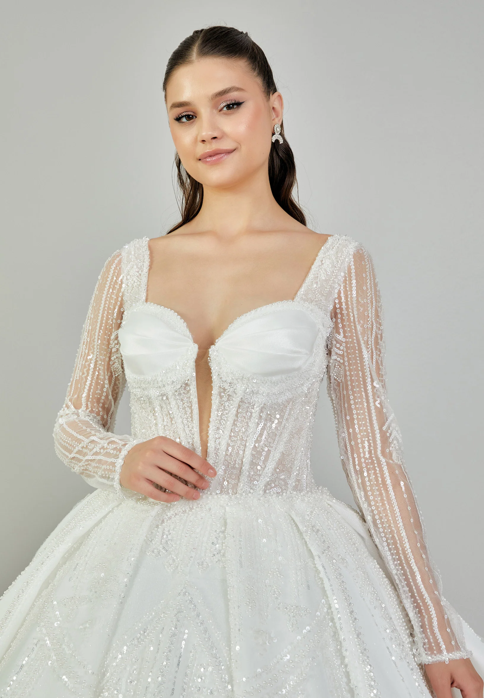 Long Sleeve Maxi Tulle Regular Wedding Dress blv350151 - Image 3