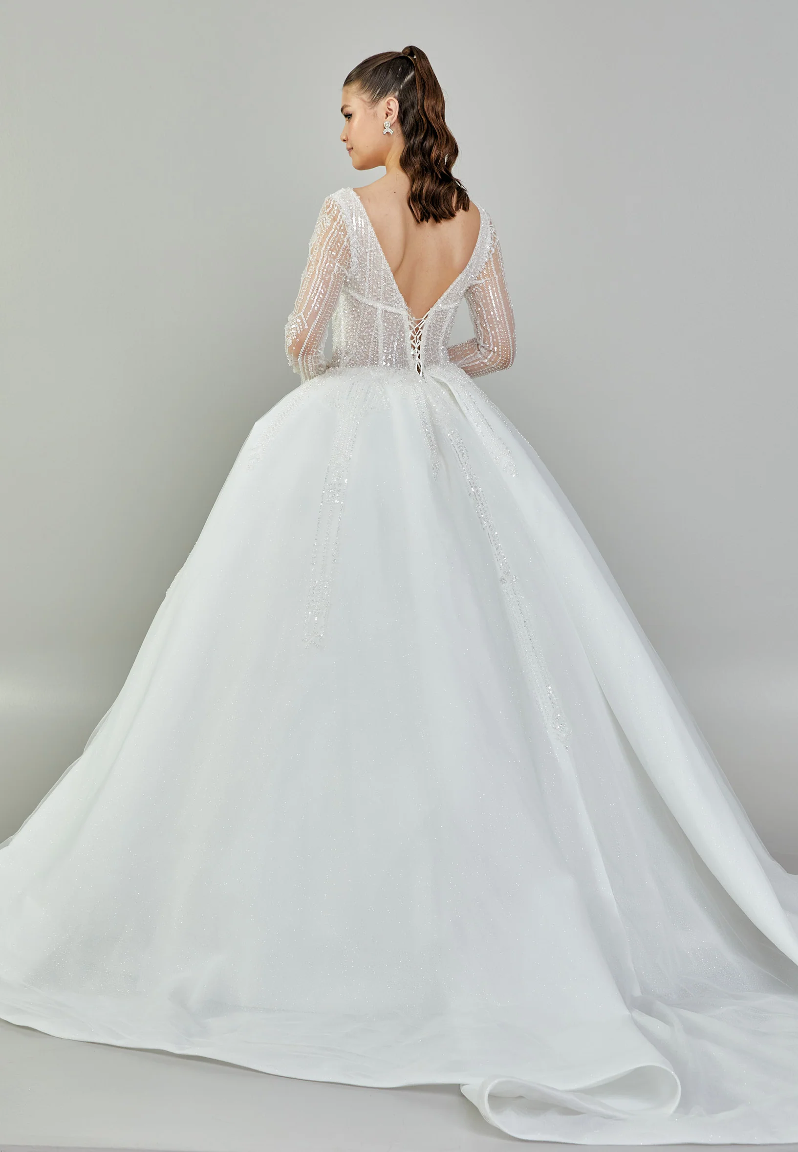 Long Sleeve Maxi Tulle Regular Wedding Dress blv350151 - Image 5