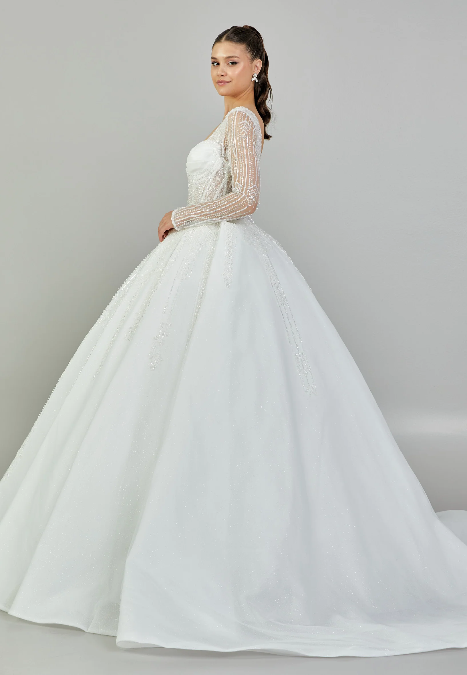 Long Sleeve Maxi Tulle Regular Wedding Dress blv350151 - Image 6