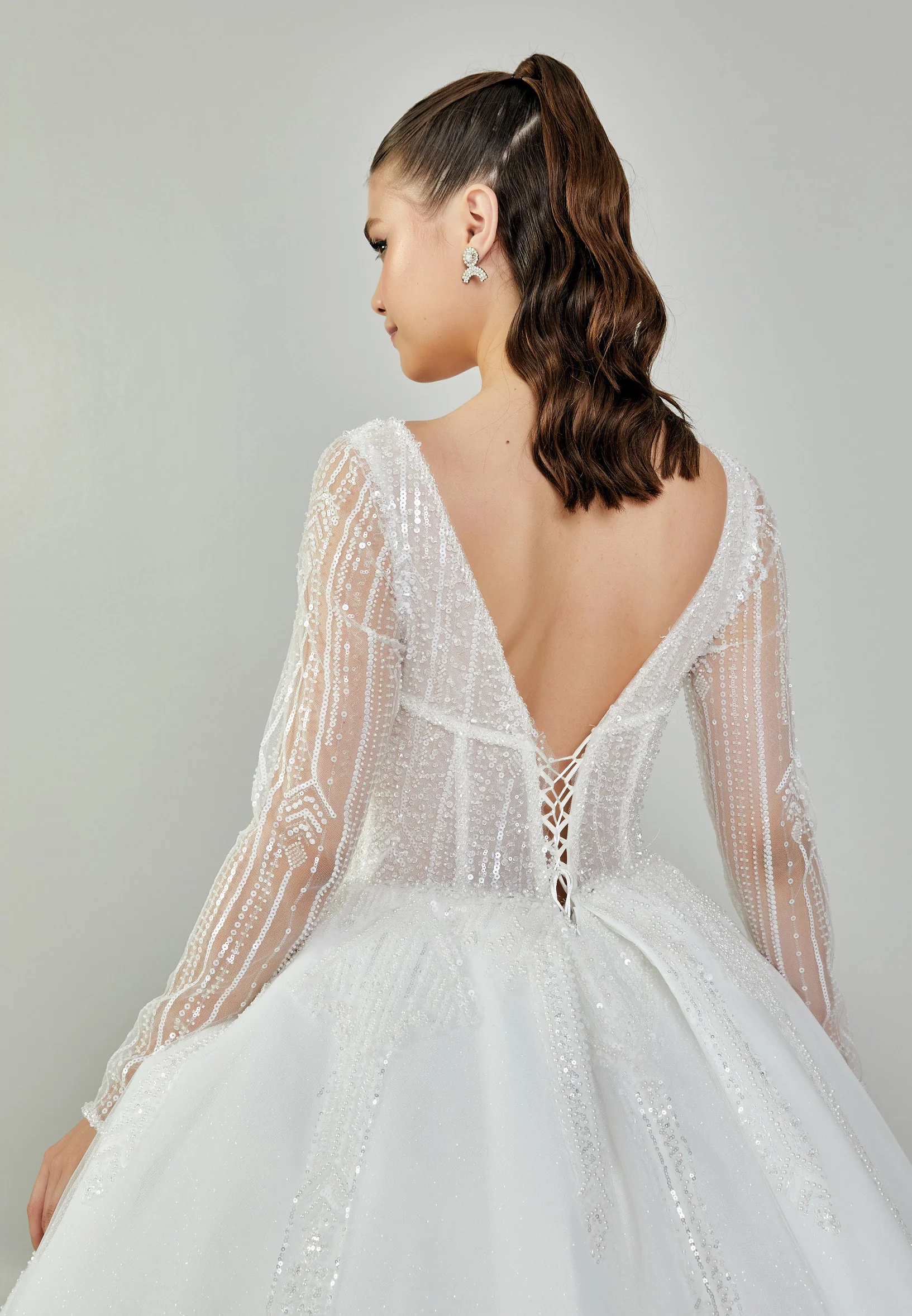 Long Sleeve Maxi Tulle Regular Wedding Dress blv350151 - Image 8