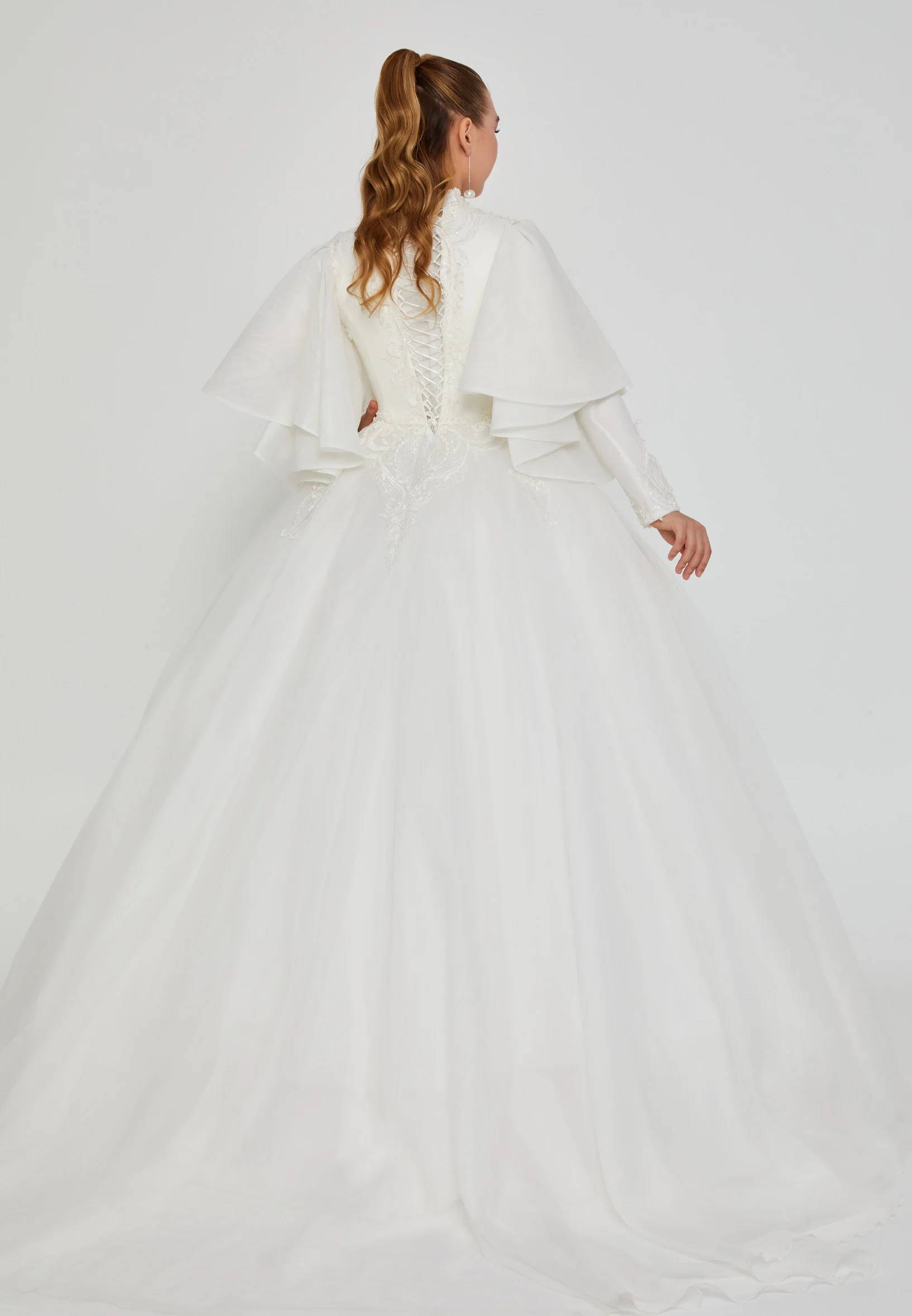 Long Sleeve Maxi Tulle Regular Wedding Dress blv350207 - Image 4