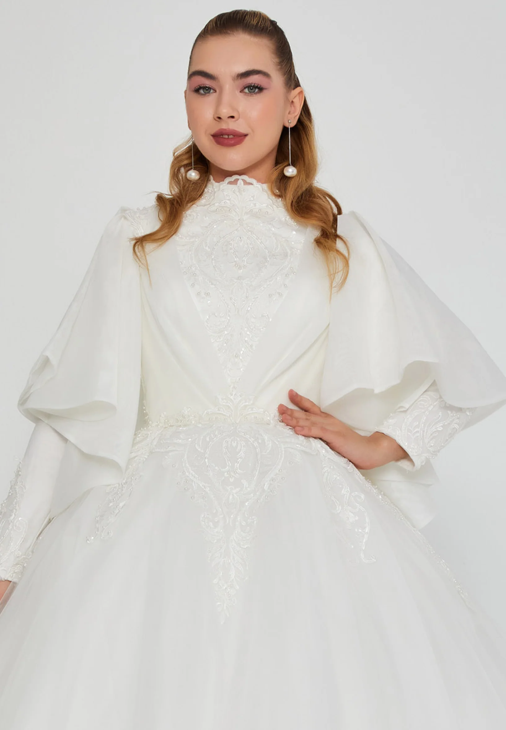 Long Sleeve Maxi Tulle Regular Wedding Dress blv350207 - Image 6