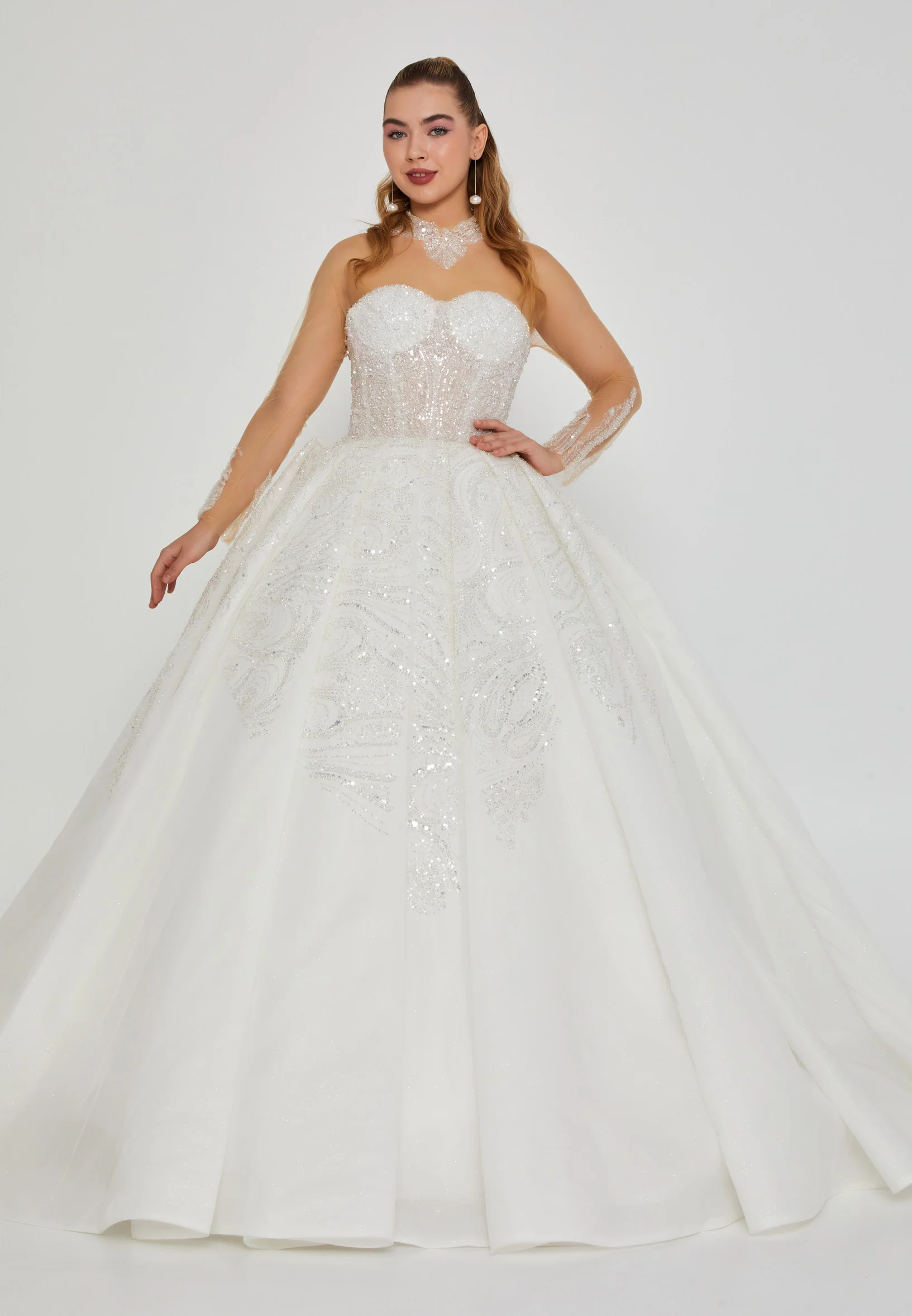 Long Sleeve Maxi Tulle Regular Wedding Dress blv360001