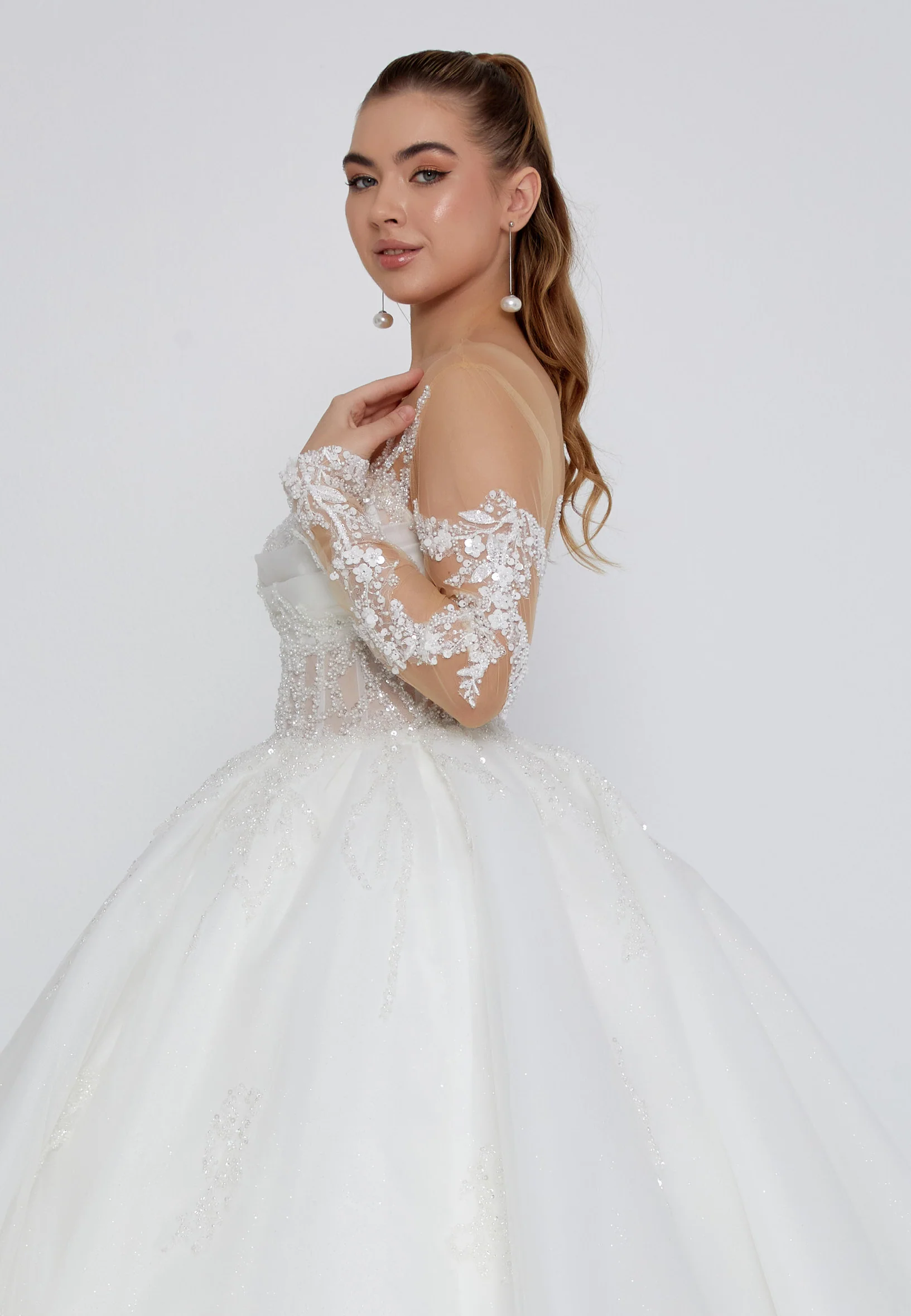 Long Sleeve Maxi Tulle Regular Wedding Dress blv360036 - Image 2