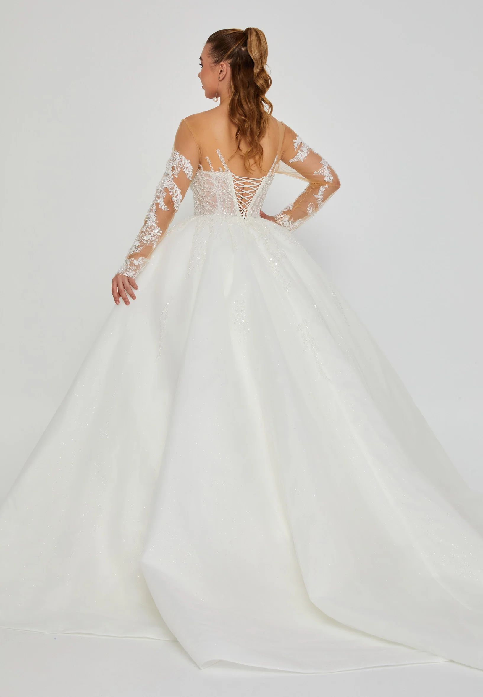 Long Sleeve Maxi Tulle Regular Wedding Dress blv360036 - Image 4