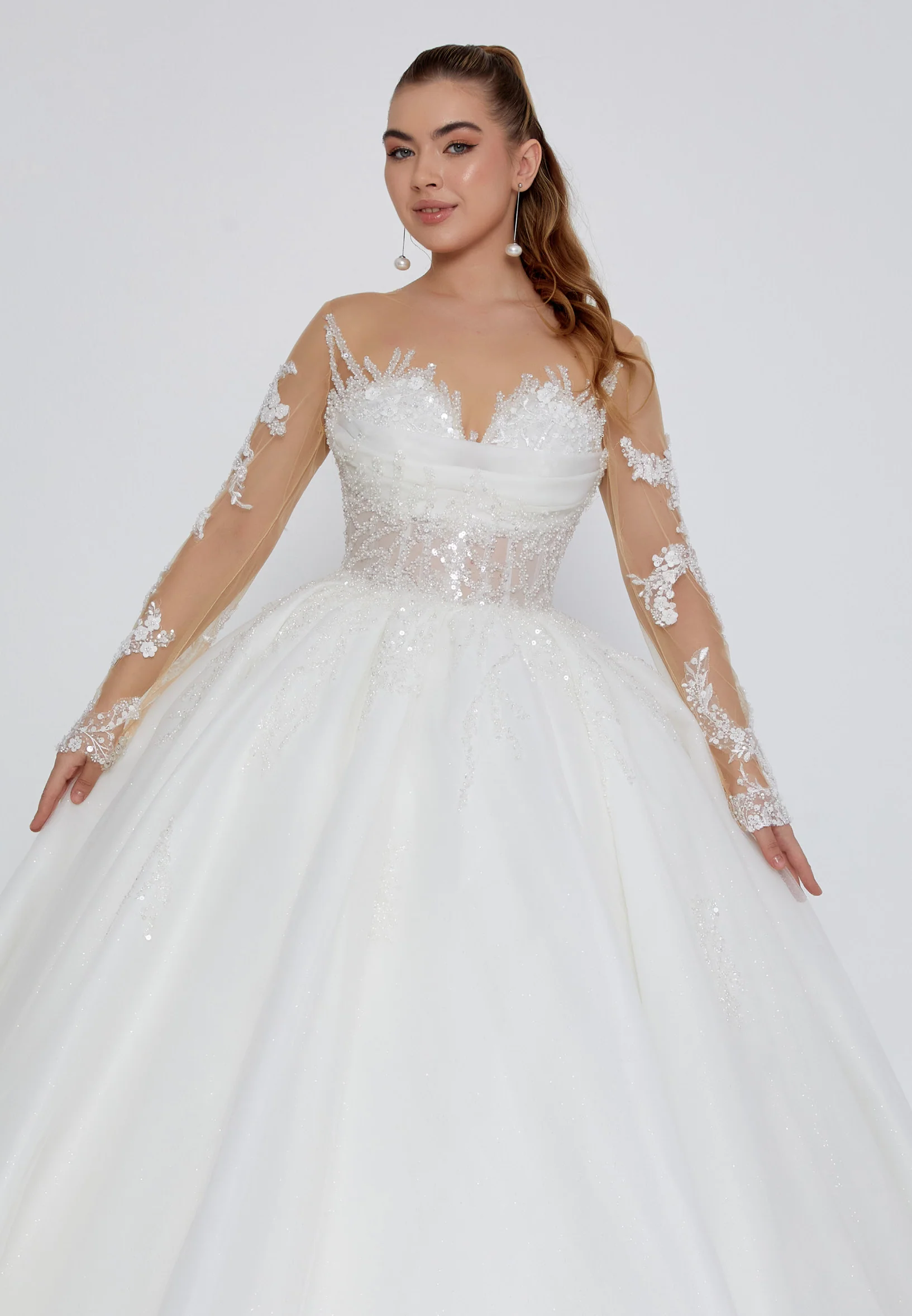 Long Sleeve Maxi Tulle Regular Wedding Dress blv360036 - Image 7