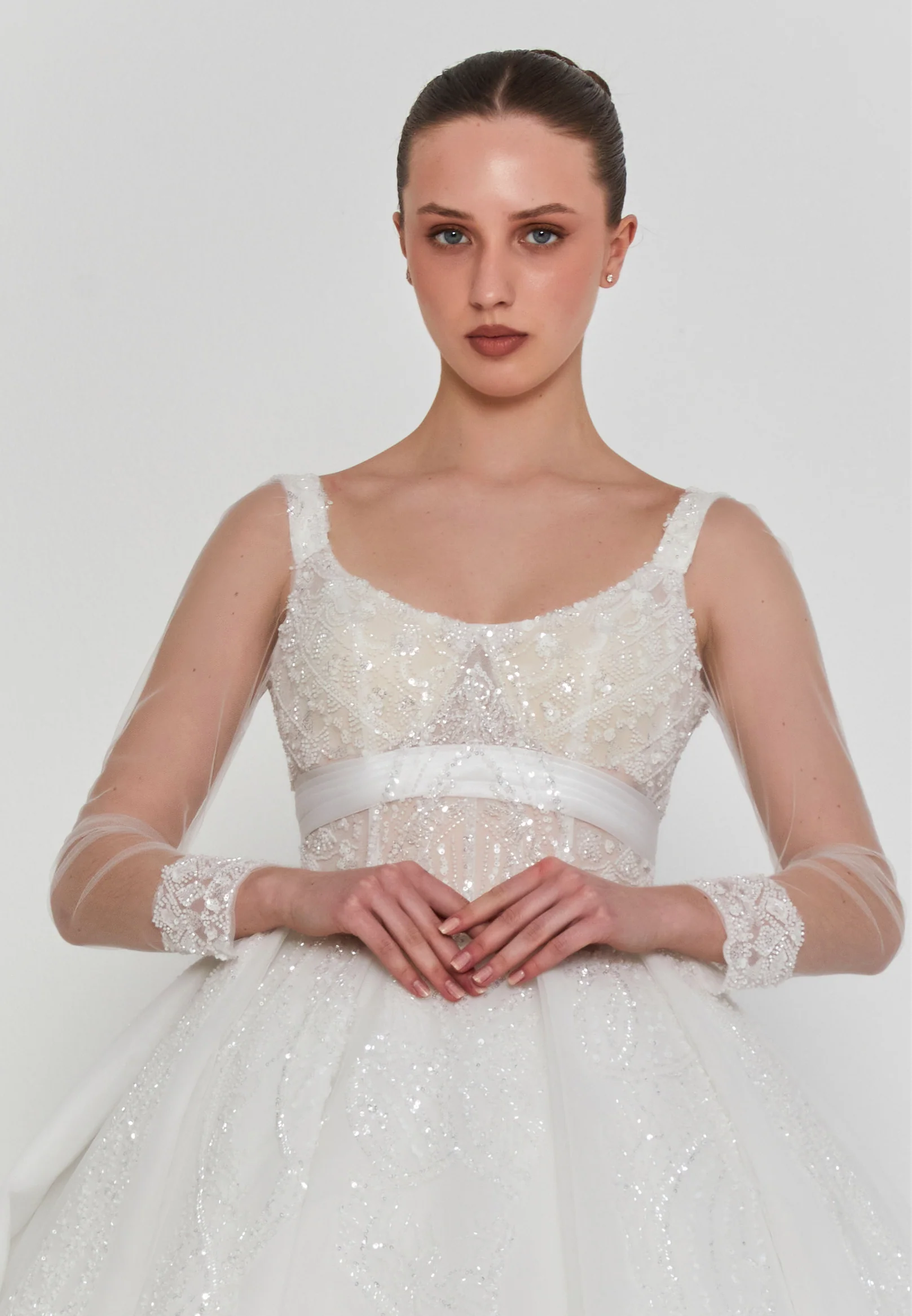Long Sleeve Maxi Tulle Regular Wedding Dress blv360075 - Image 7