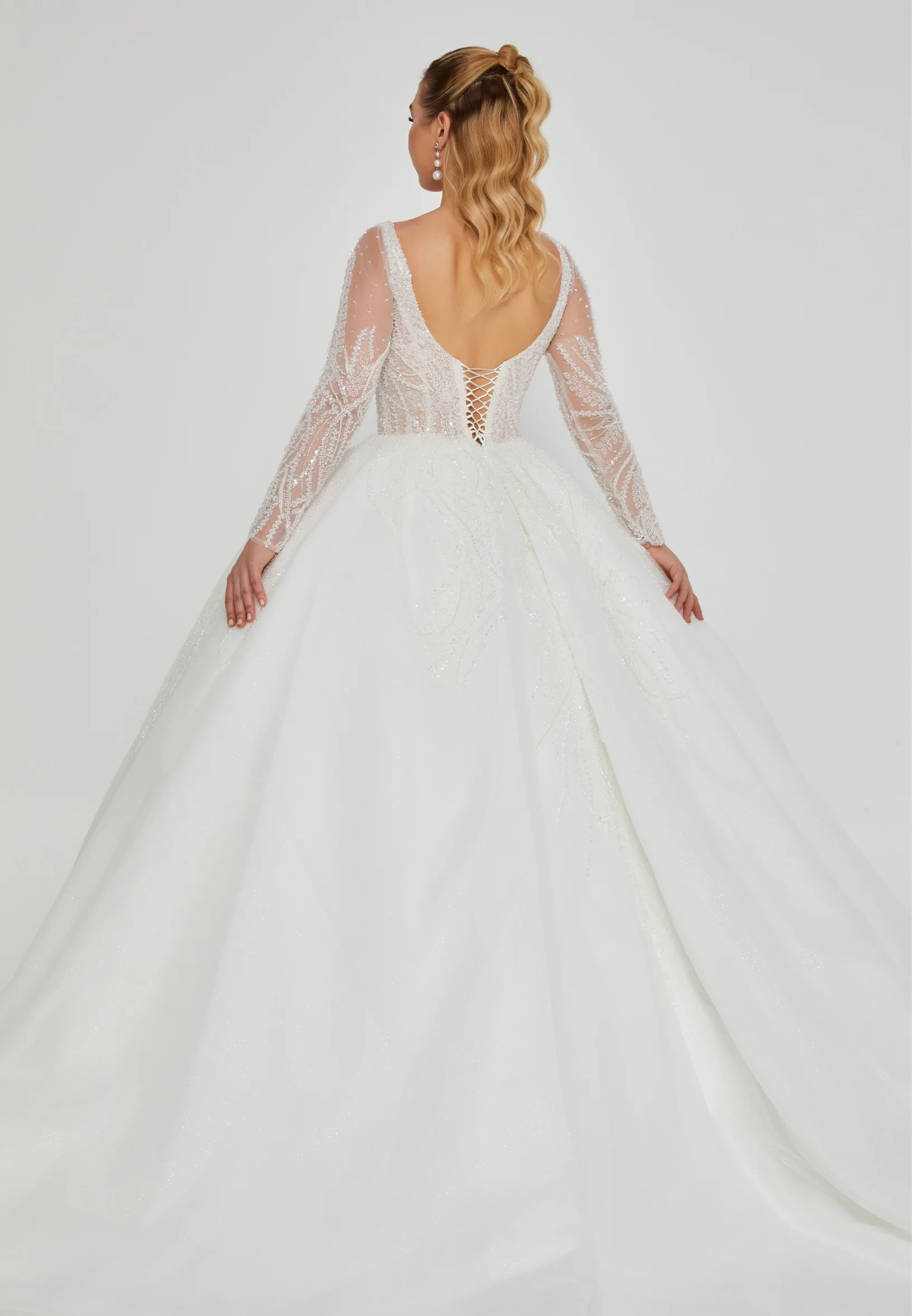 Long Sleeve Maxi Tulle Regular Wedding Dress blv360082 - Image 3