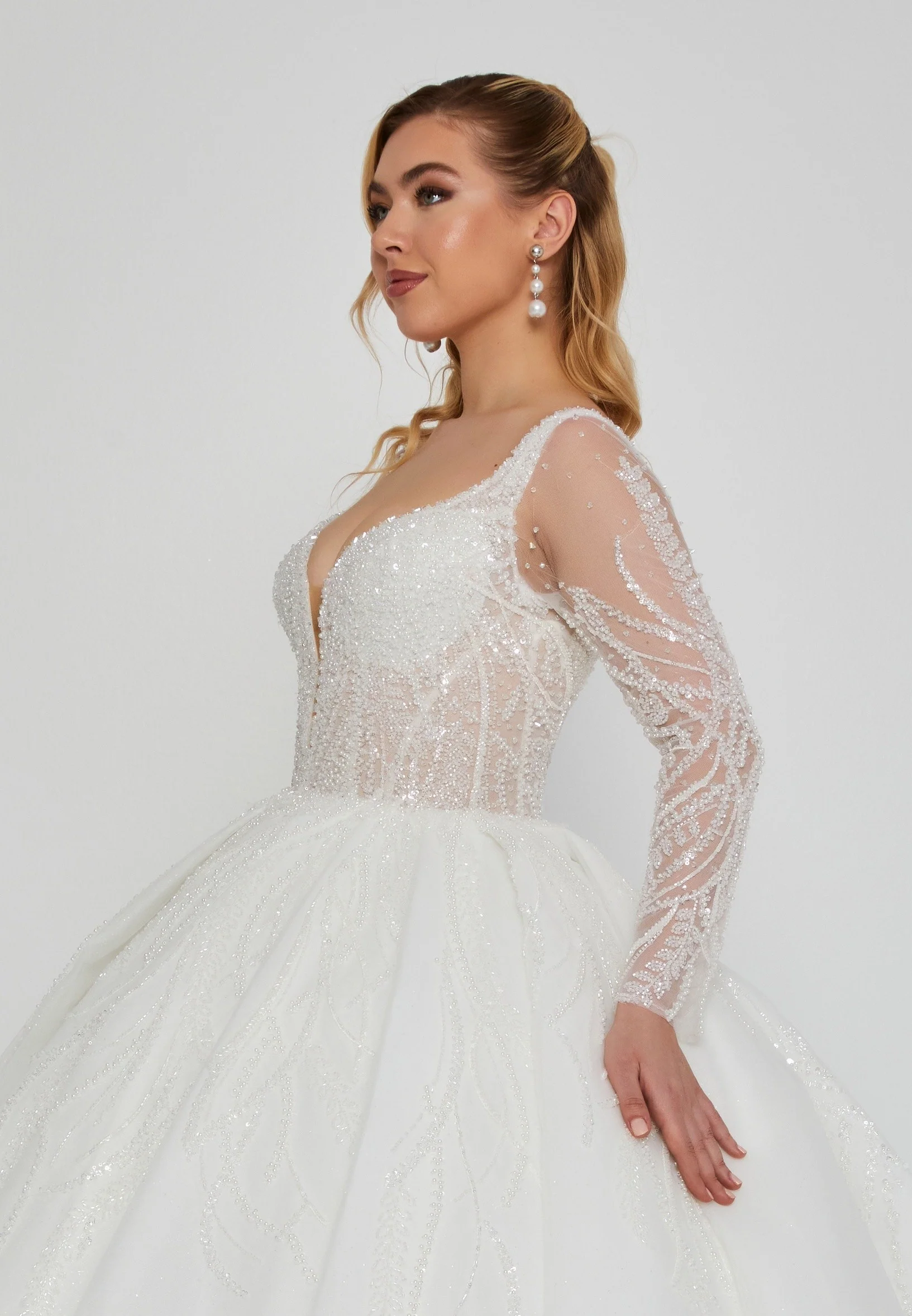 Long Sleeve Maxi Tulle Regular Wedding Dress blv360082 - Image 6