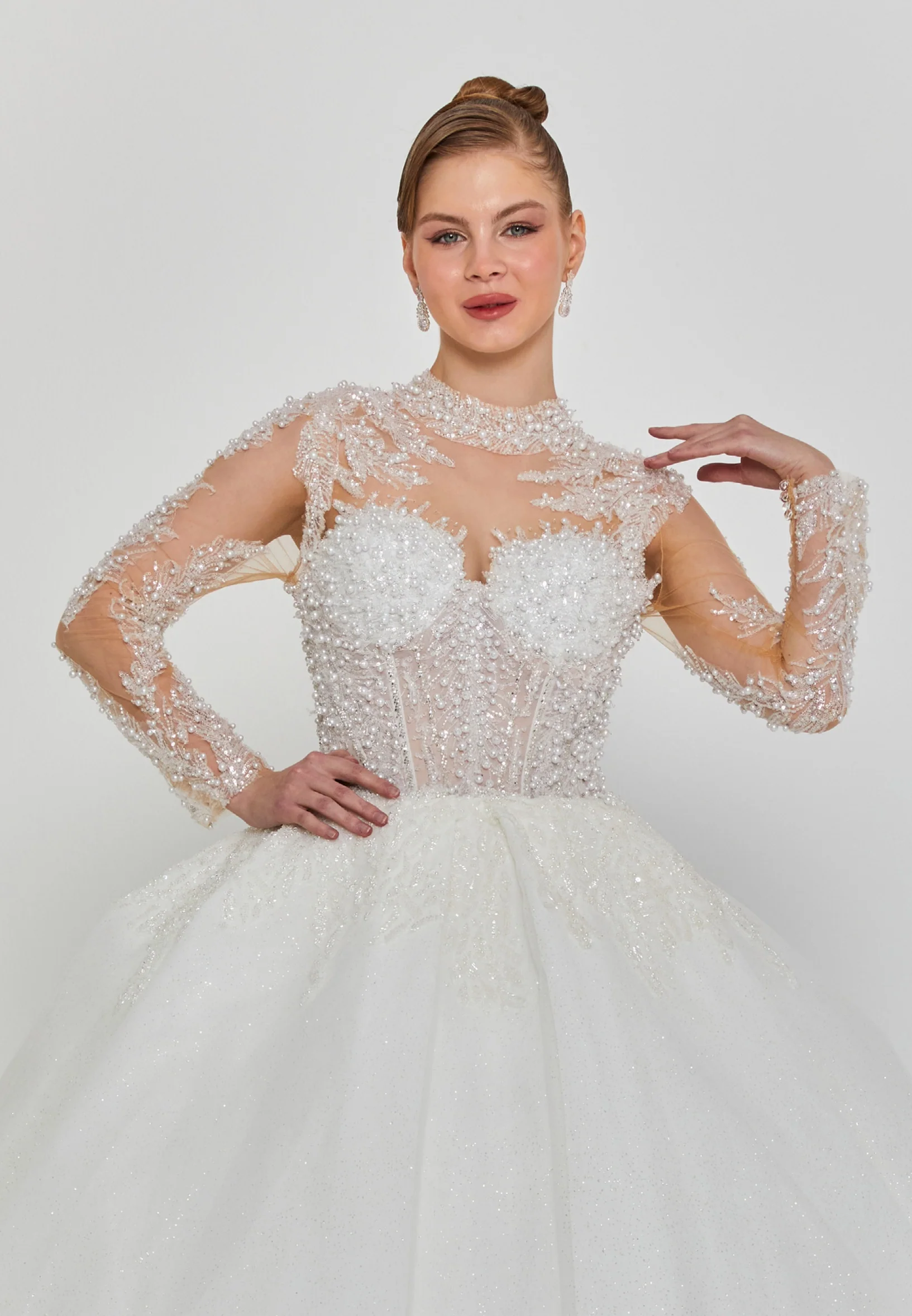 Long Sleeve Maxi Tulle Regular Wedding Dress blv360120 - Image 6