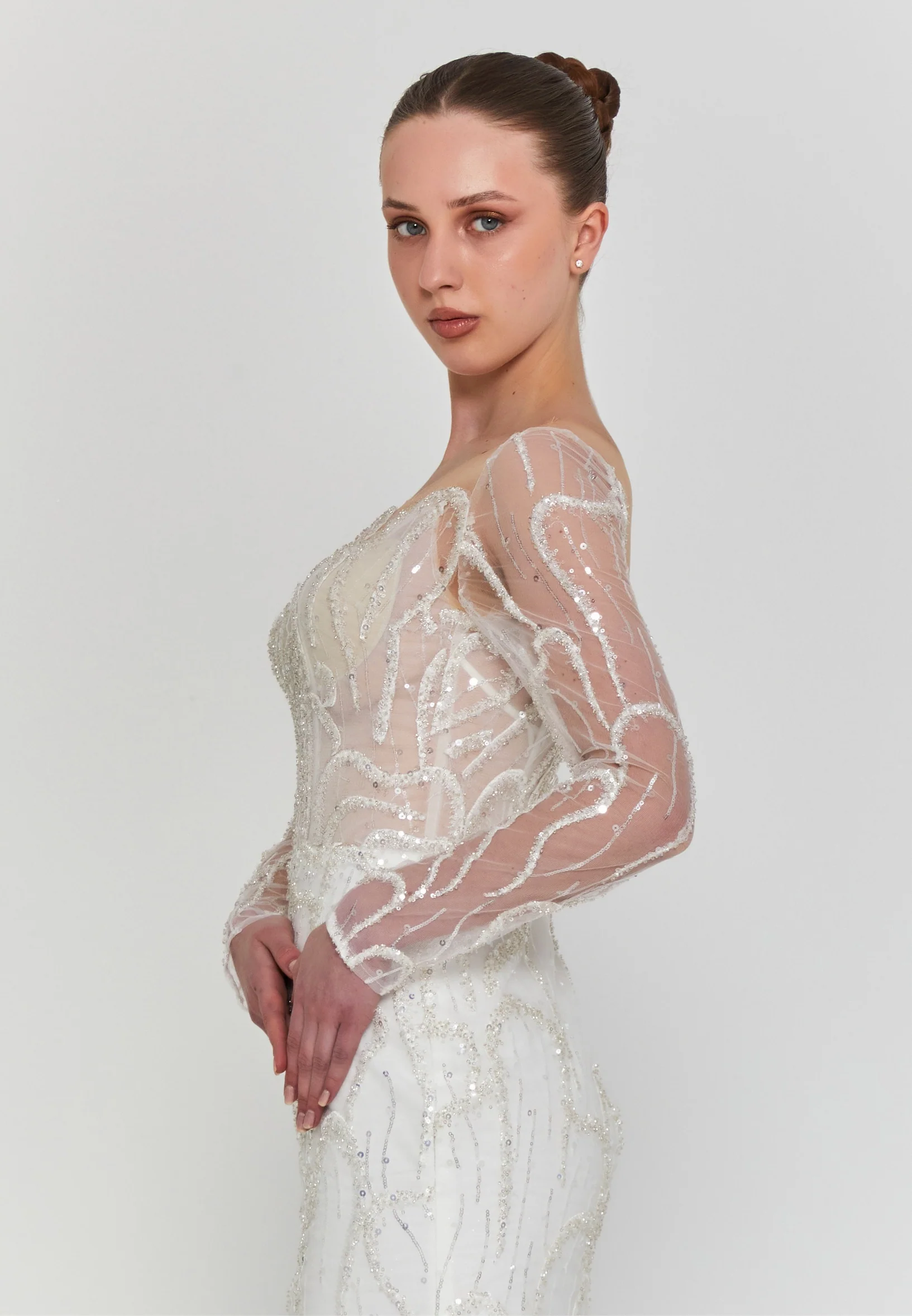 Long Sleeve Maxi Tulle Regular Wedding Dress blv360130 - Image 2
