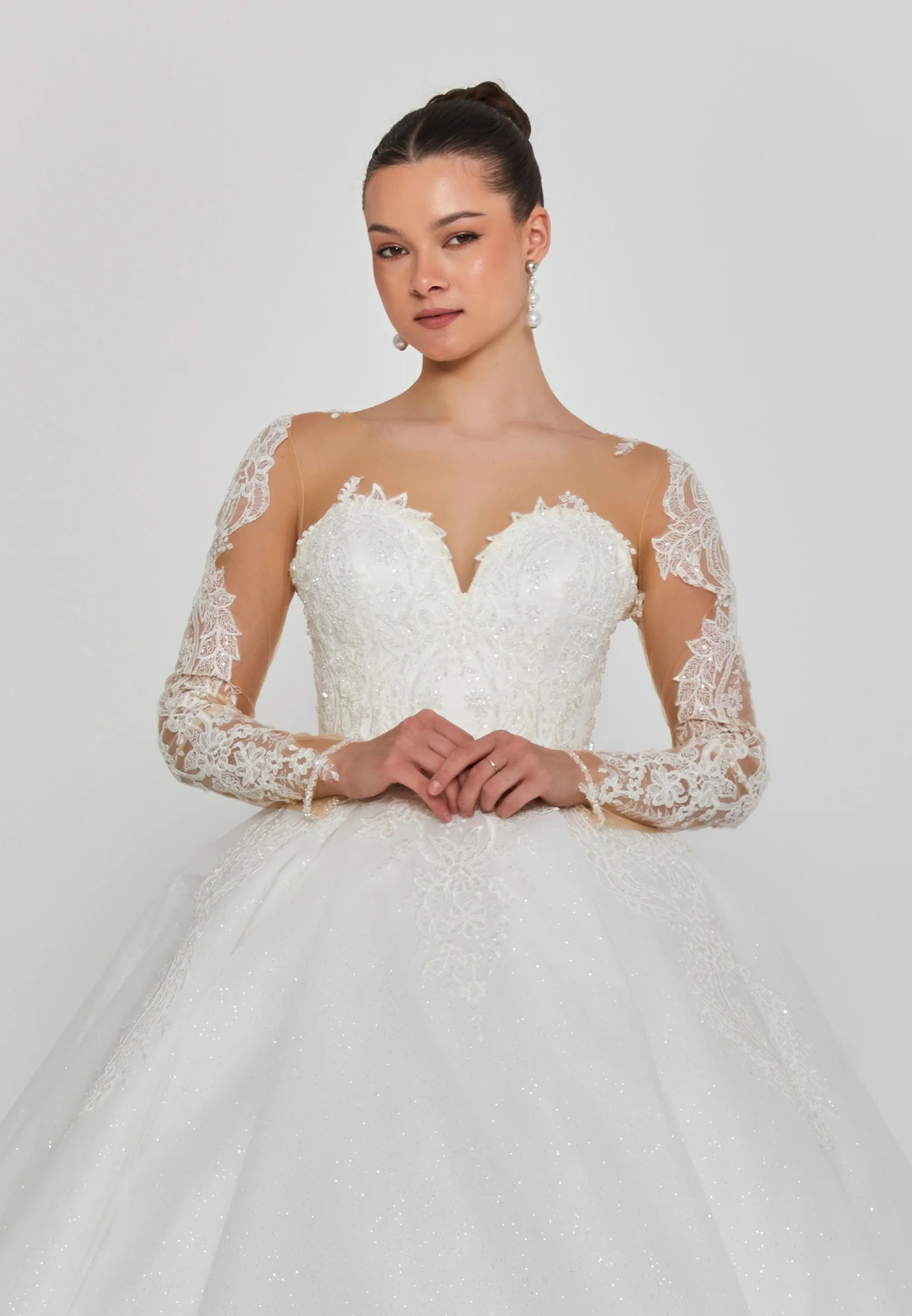 Long Sleeve Maxi Tulle Regular Wedding Dress blv360139 - Image 6