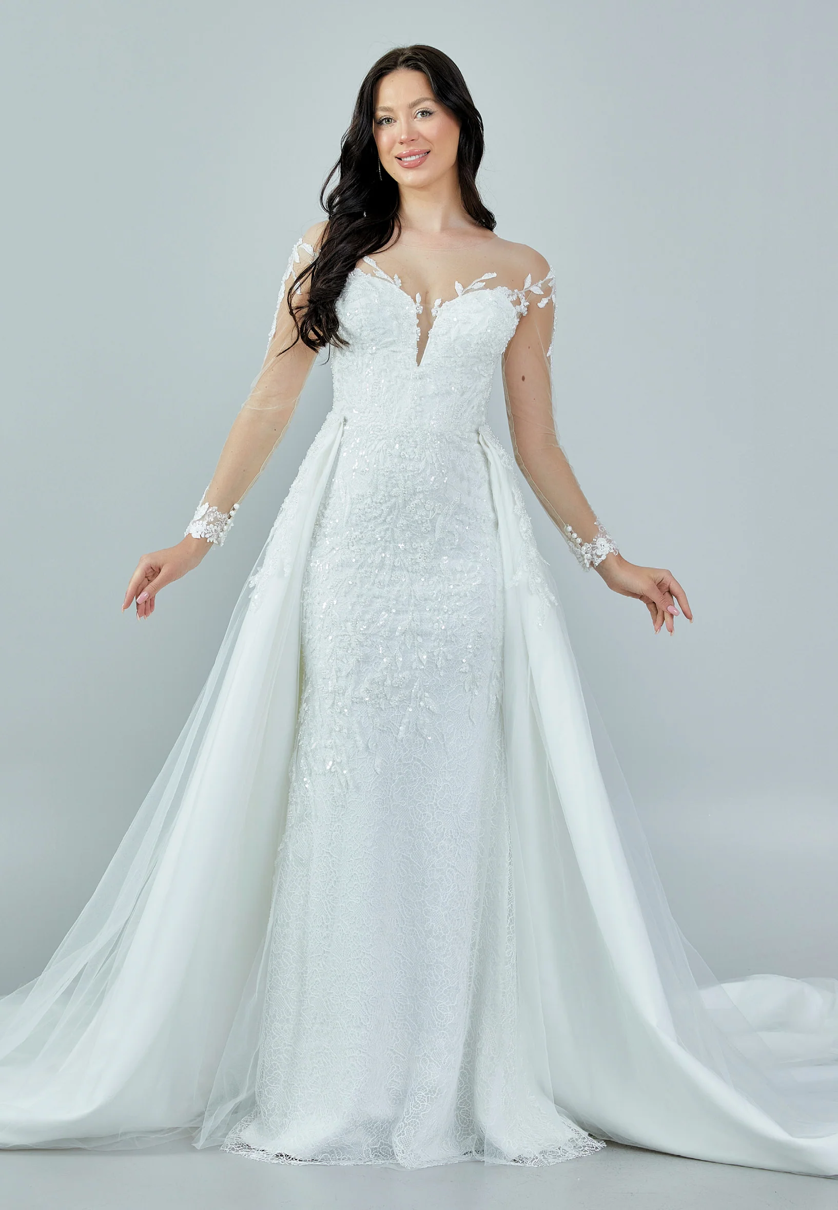 Long Sleeve Maxi Tulle Regular Wedding Dress bnc8016