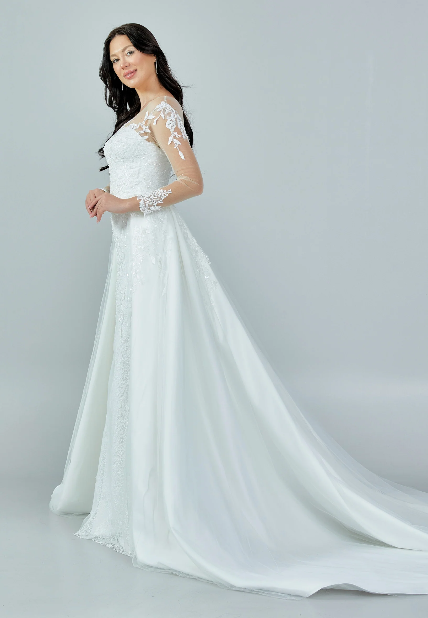 Long Sleeve Maxi Tulle Regular Wedding Dress bnc8016 - Image 6