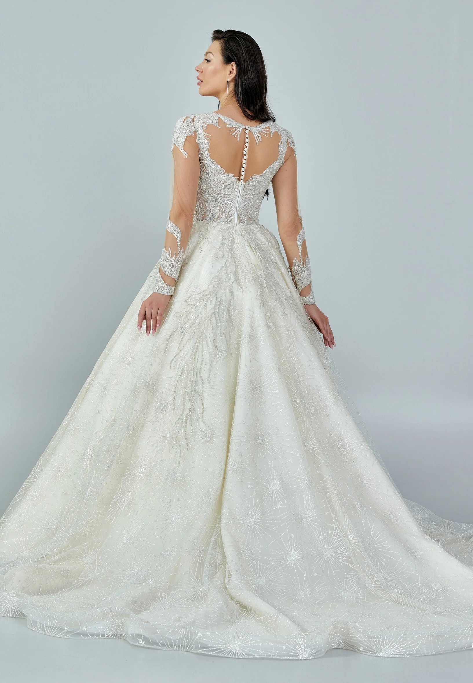 Long Sleeve Maxi Tulle Regular Wedding Dress bnc8034 - Image 5