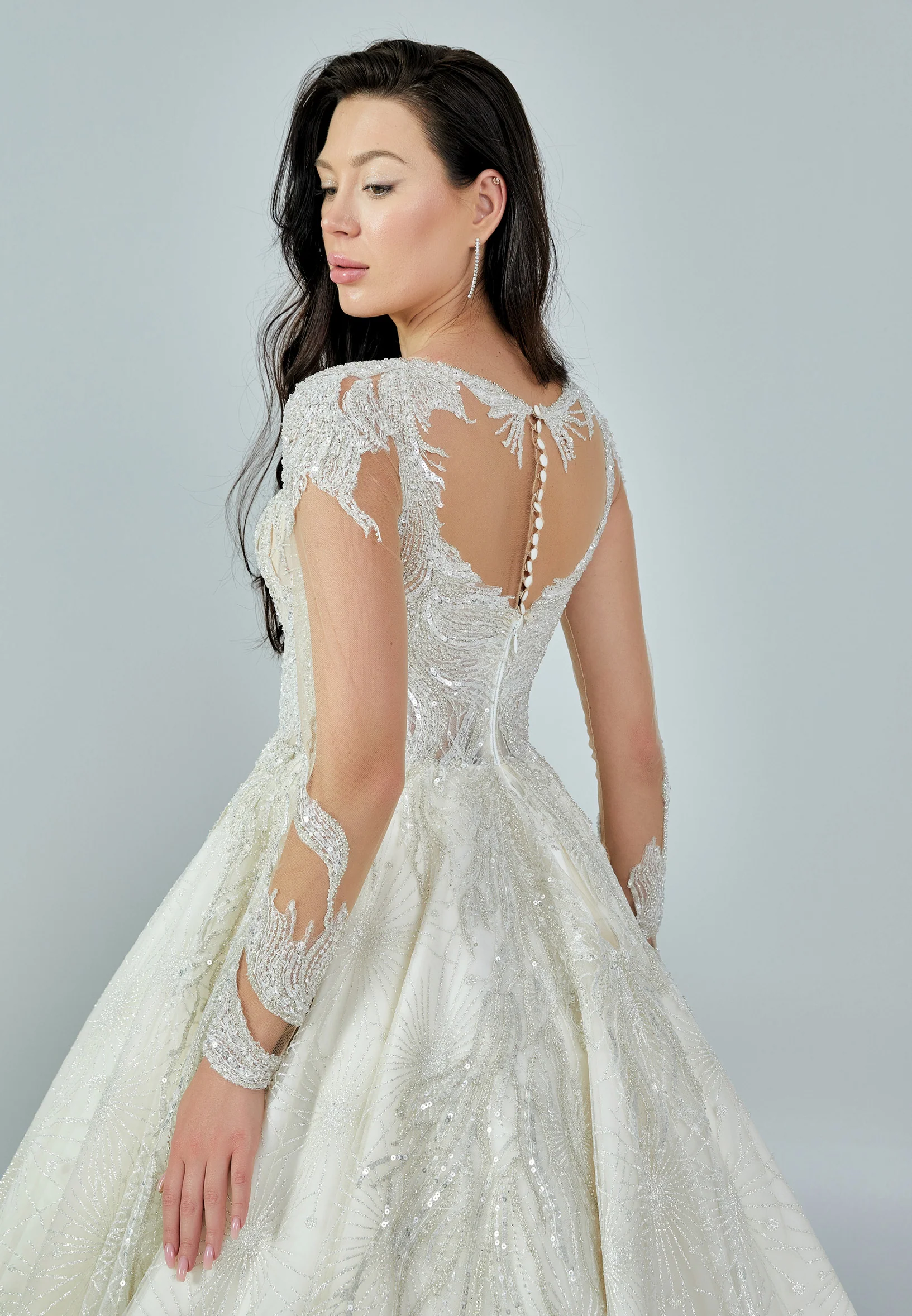 Long Sleeve Maxi Tulle Regular Wedding Dress bnc8034 - Image 8