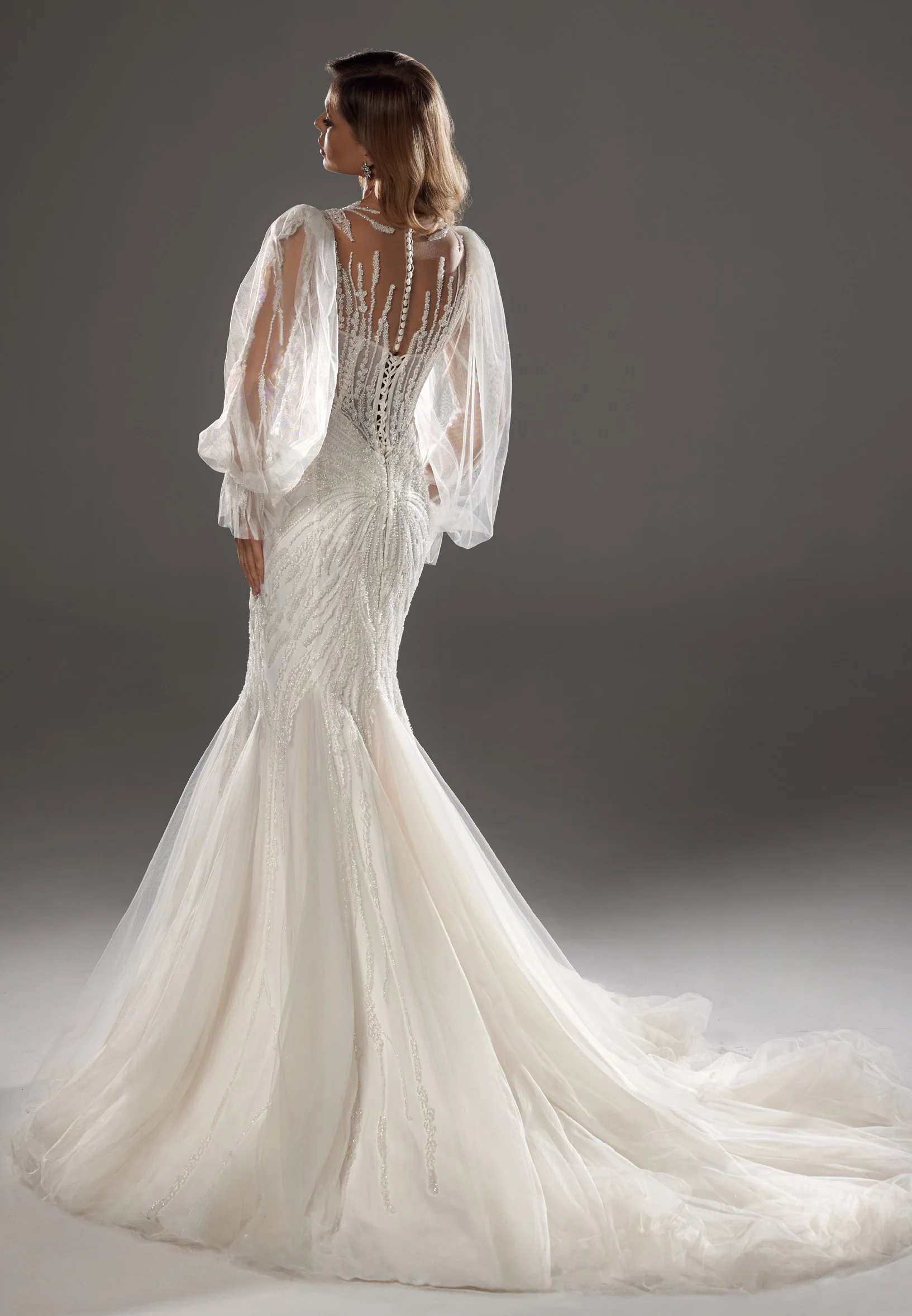 Long Sleeve Maxi Tulle Regular Wedding Dress bnc8041 - Image 9