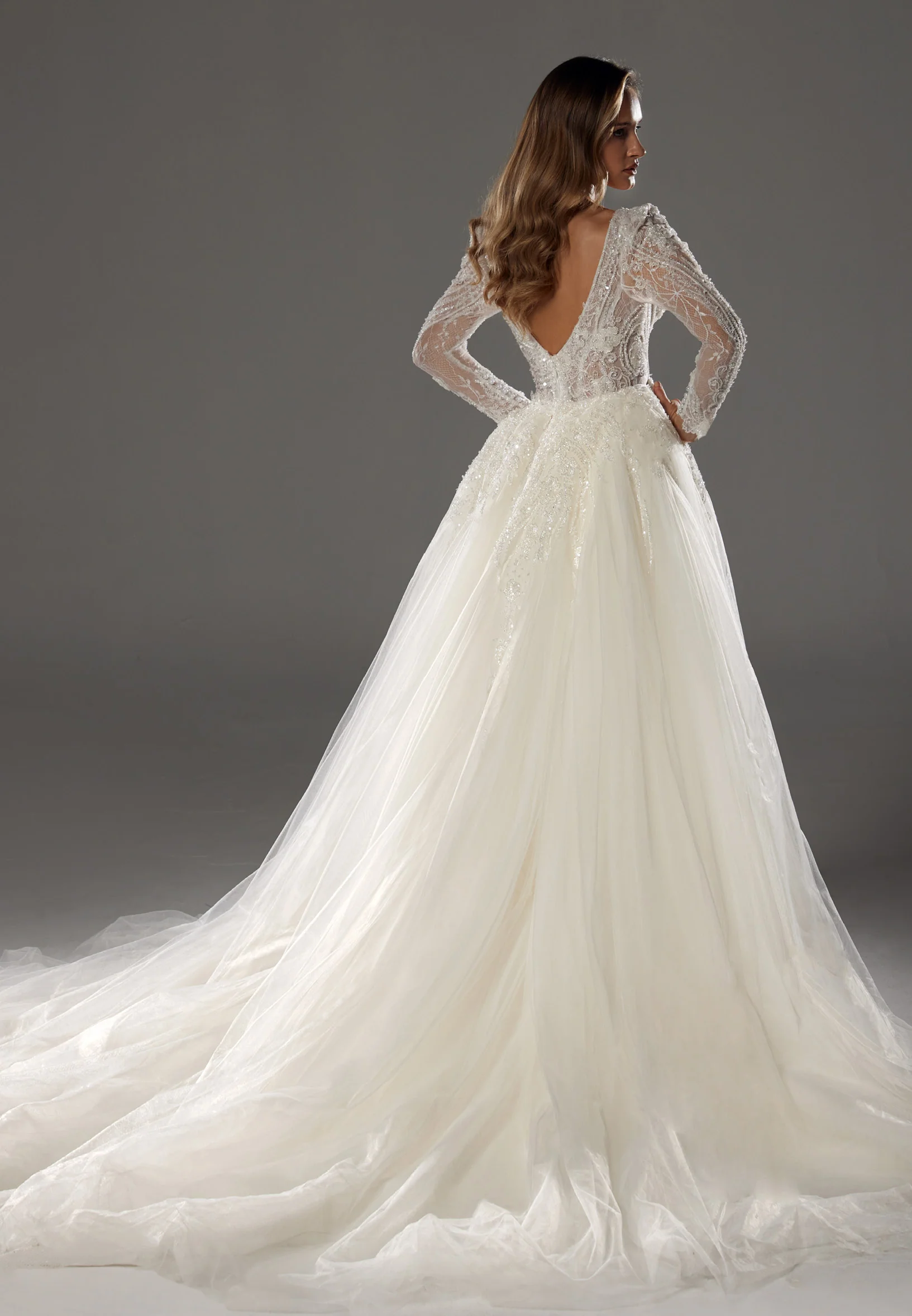 Long Sleeve Maxi Tulle Regular Wedding Dress bnc8063 - Image 10