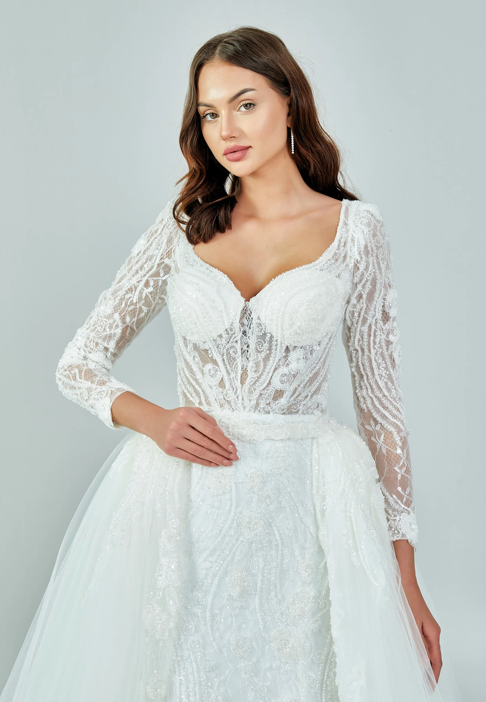 Long Sleeve Maxi Tulle Regular Wedding Dress bnc8063 - Image 16
