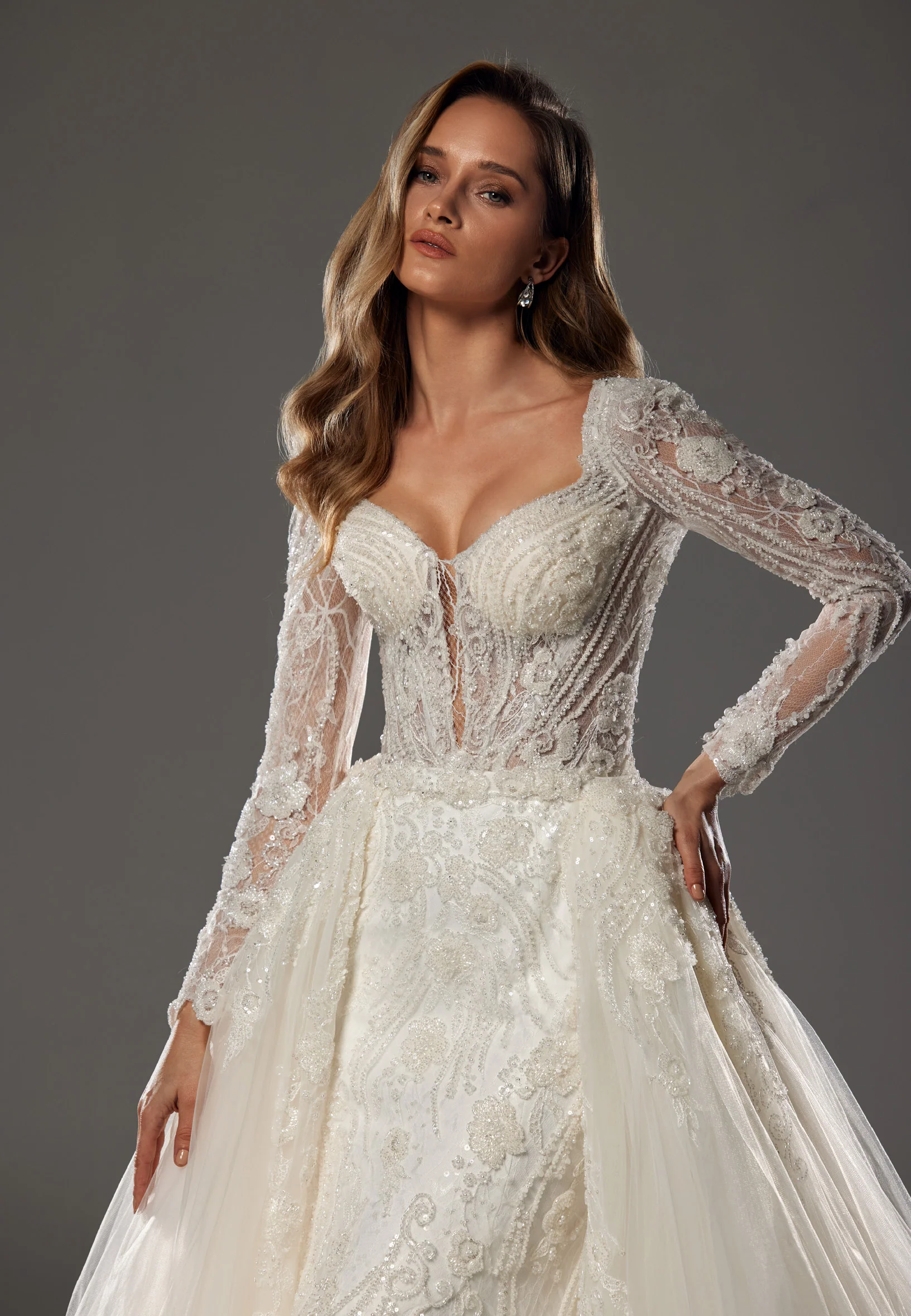 Long Sleeve Maxi Tulle Regular Wedding Dress bnc8063 - Image 8