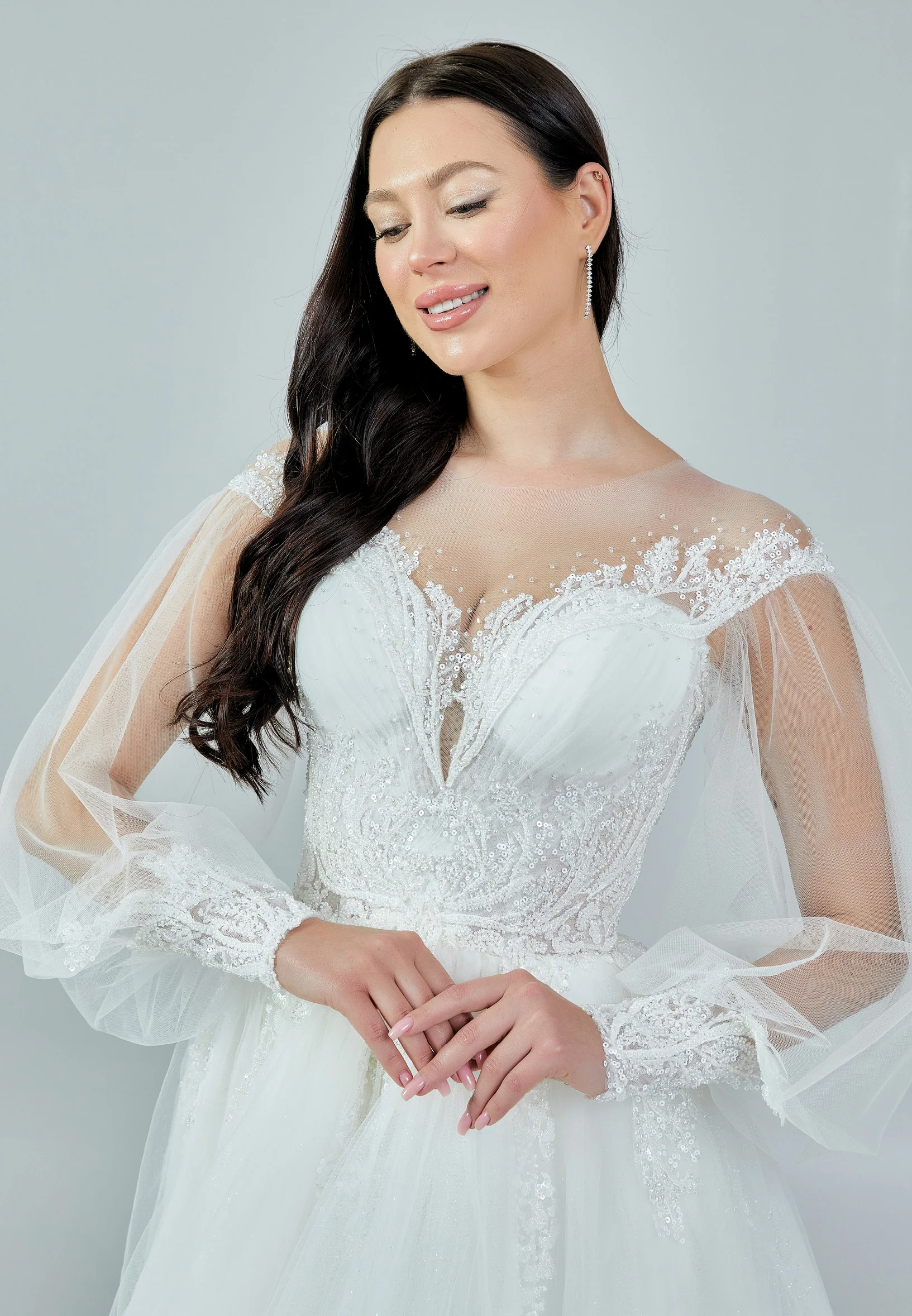 Long Sleeve Maxi Tulle Regular Wedding Dress bnc8068 - Image 8