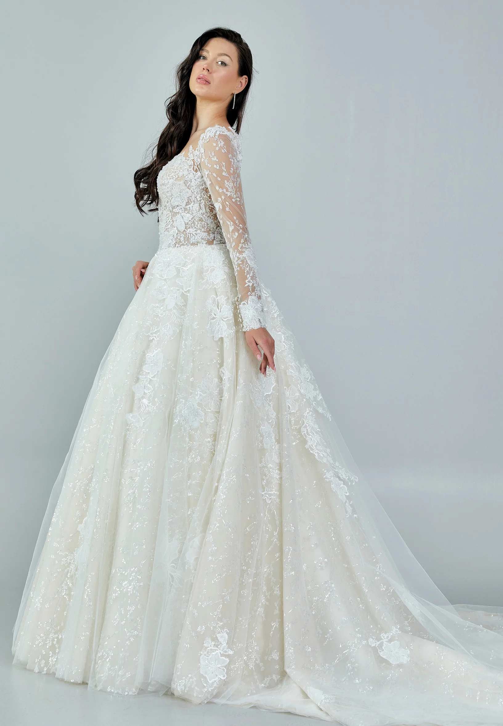 Long Sleeve Maxi Tulle Regular Wedding Dress bnc8079 - Image 11